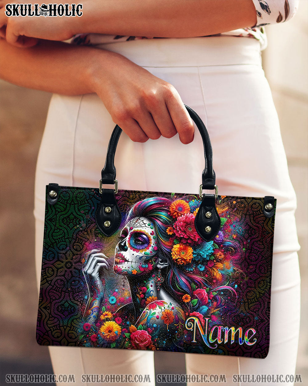 BLISSCORNERS SUGAR SKULL FLOWER ART LEATHER HANDBAG