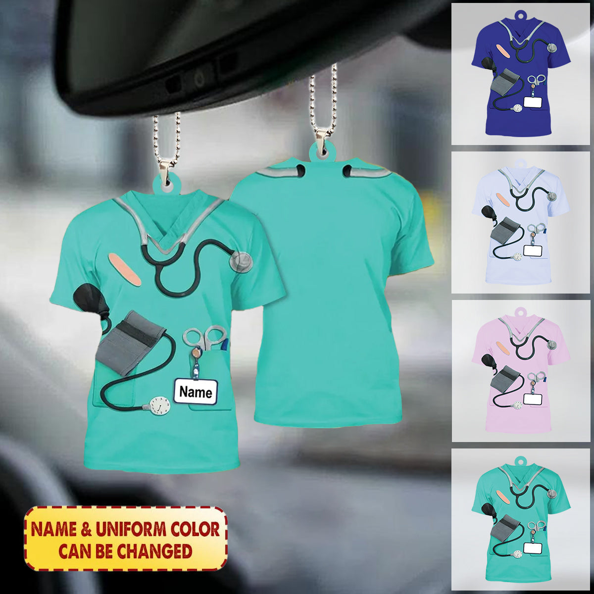 Blisscorners Personalized Proud Nurse Uniform Two Sides Shaped Acrylic Car Hanging Ornament