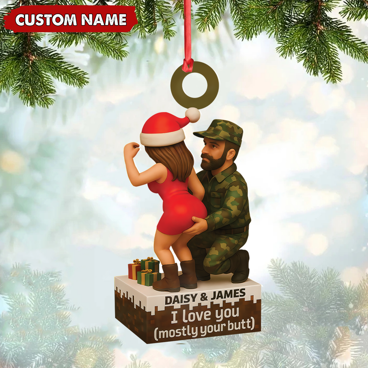 Blisscorners Personalized Funny Hunter Couple Acrylic Ornament - Custom Name Christmas Gift for Him or Her LM0411