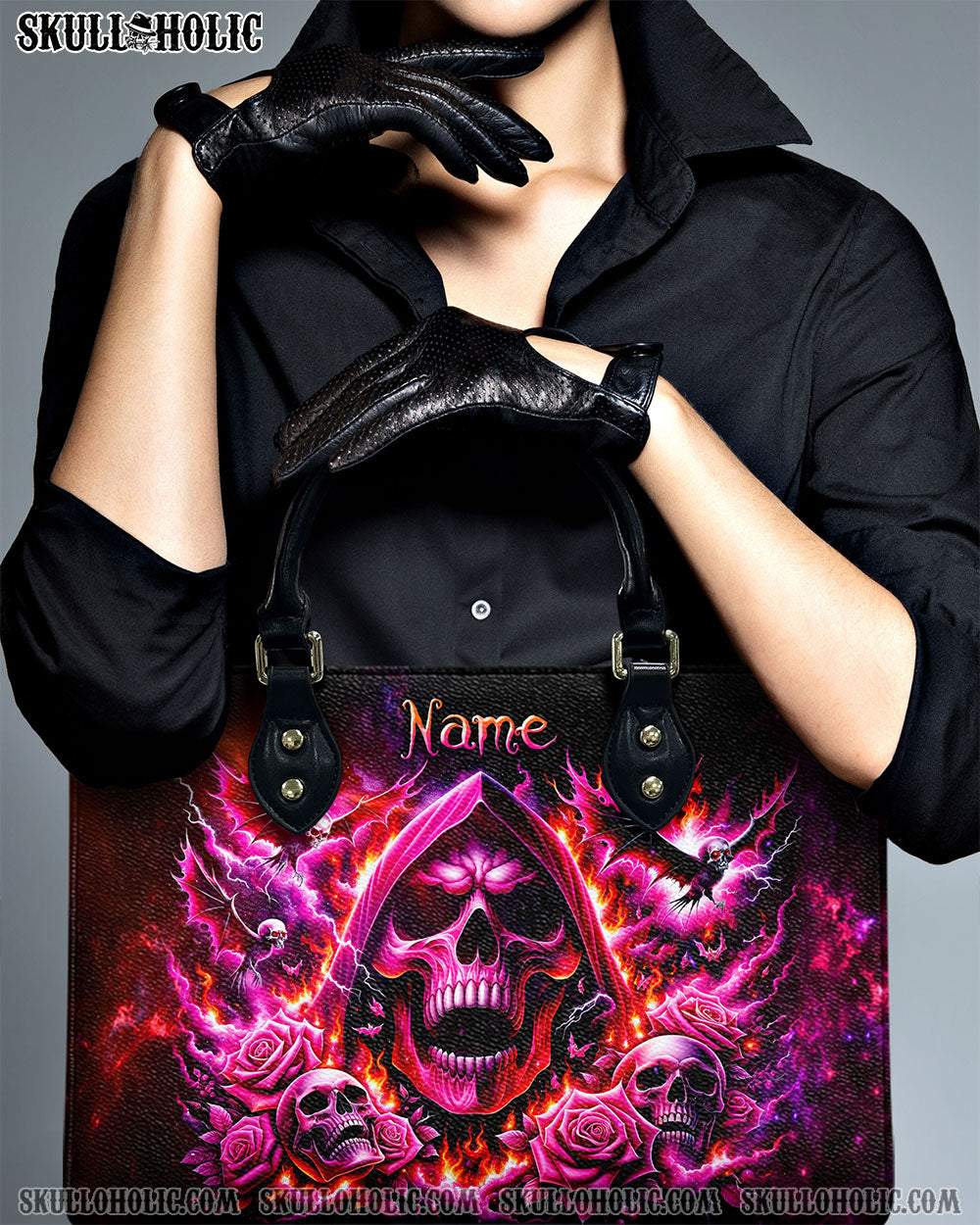 BLISSCORNERS REAPER SKULL ROSE STORM LEATHER HANDBAG