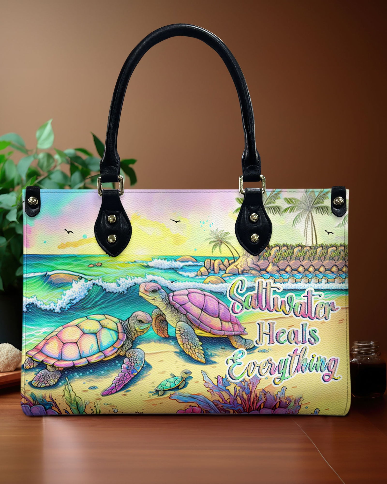 BLISSCORNERS SALTWATER HEALS EVERYTHING LEATHER HANDBAG