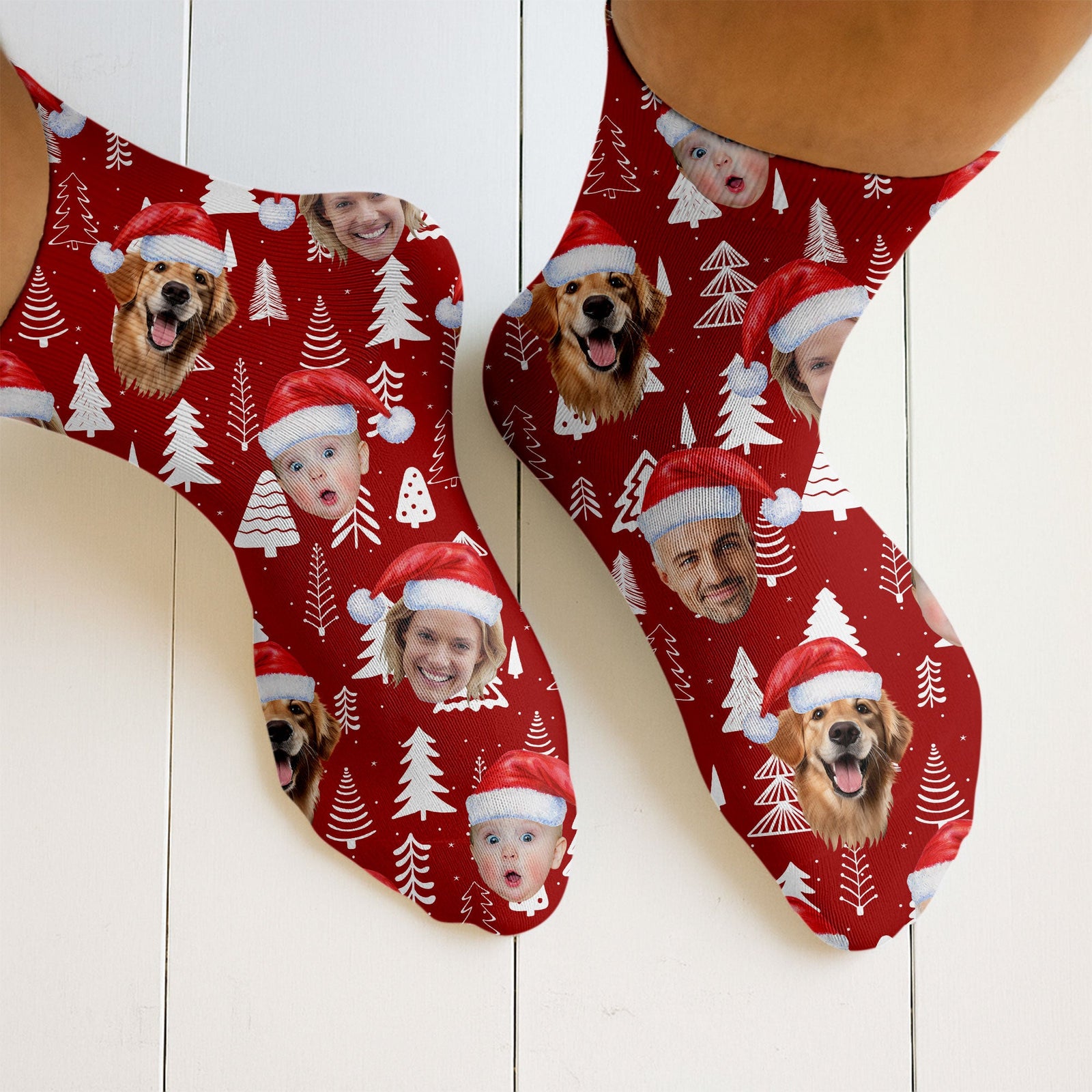 Blisscorners Custom Face Snow Pine Tree Red Golf Socks, Christmas Golf Socks, Golf Gift IdeaLM2611