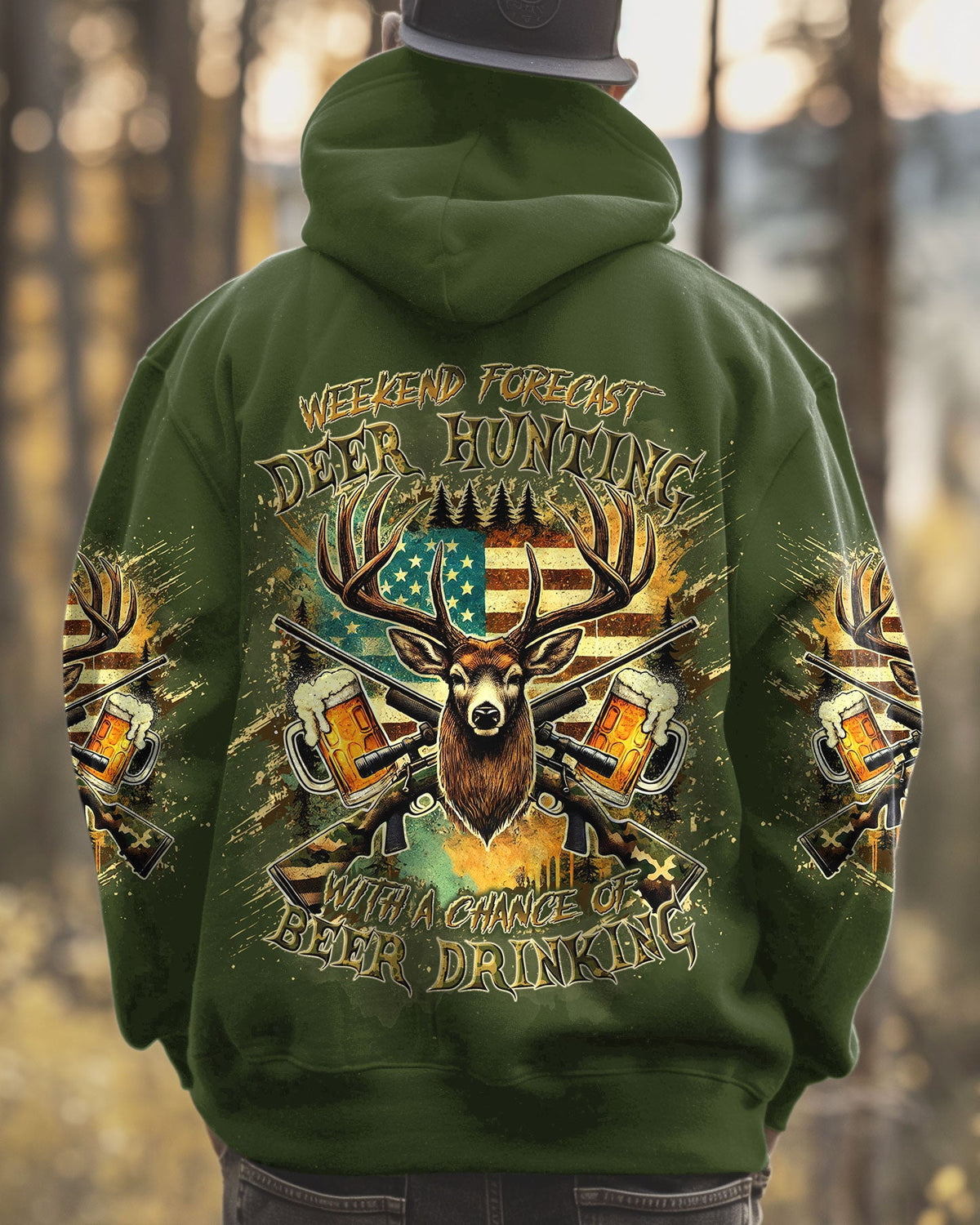 BLISSCORNERS WEEKEND FORECAST DEER HUNTING WITH A CHANCE OF BEER DRINKING ALL OVER PRINT