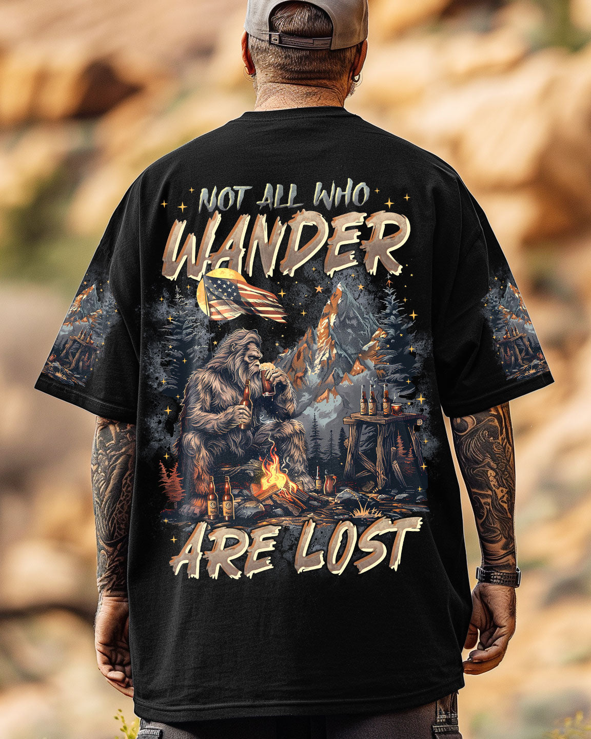 BLISSCORNERS NOT ALL WHO WANDER ARE LOST BIGFOOT ALL OVER PRINT