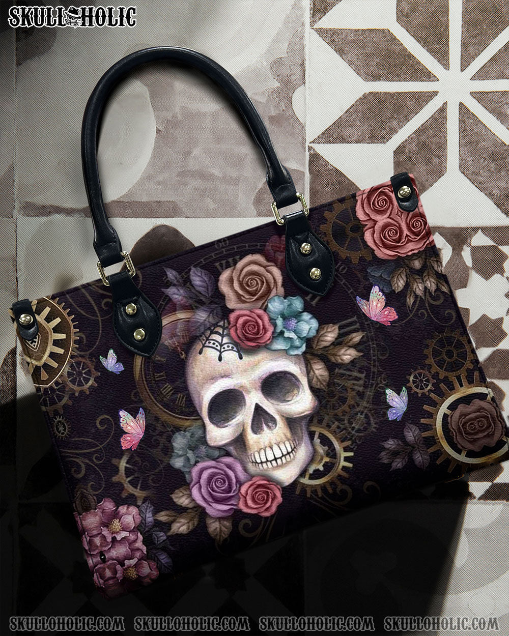 BLISSCORNERS SKULL FLOWER LEATHER HANDBAG