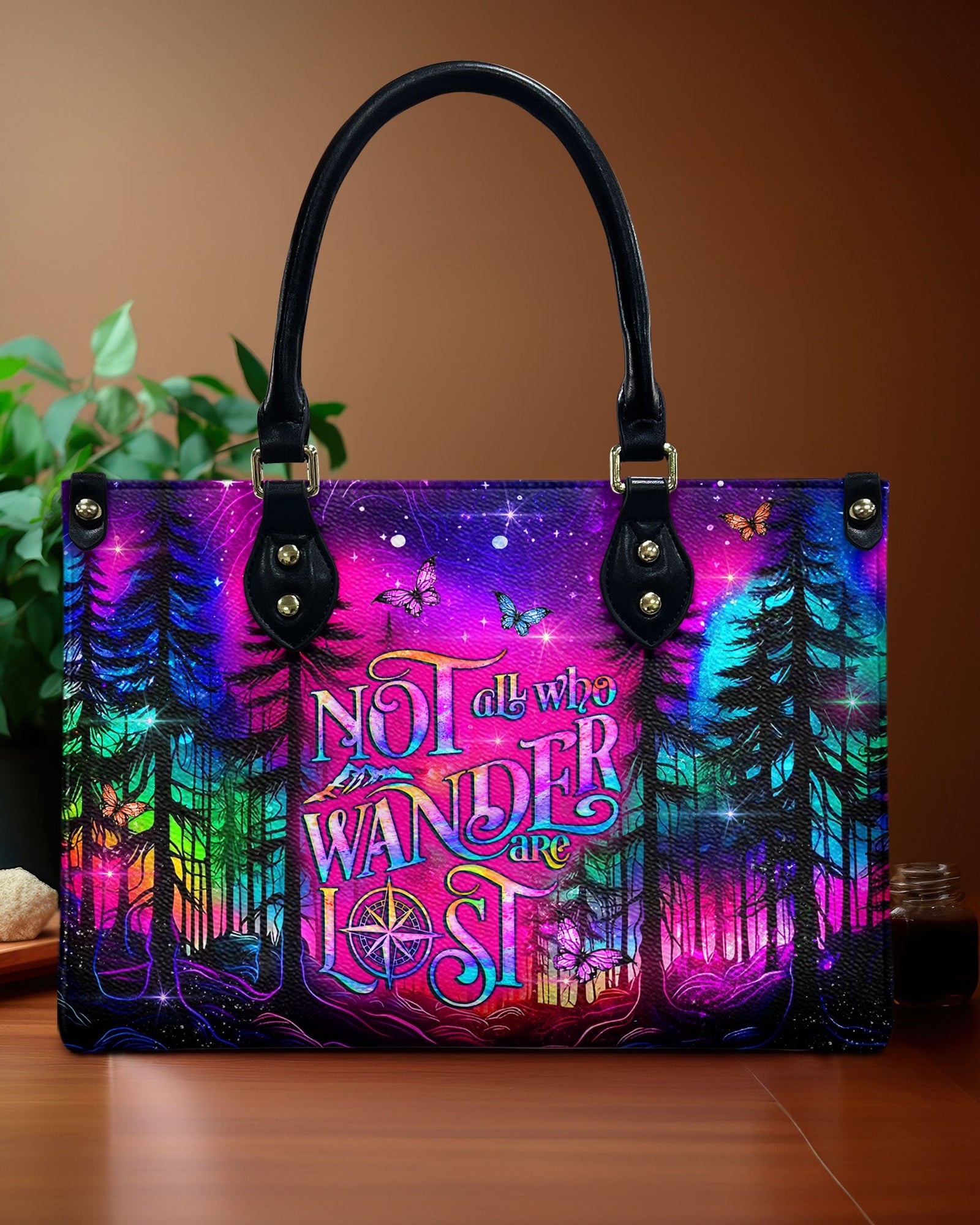 BLISSCORNERS NOT ALL WHO WANDER ARE LOST LEATHER HANDBAG