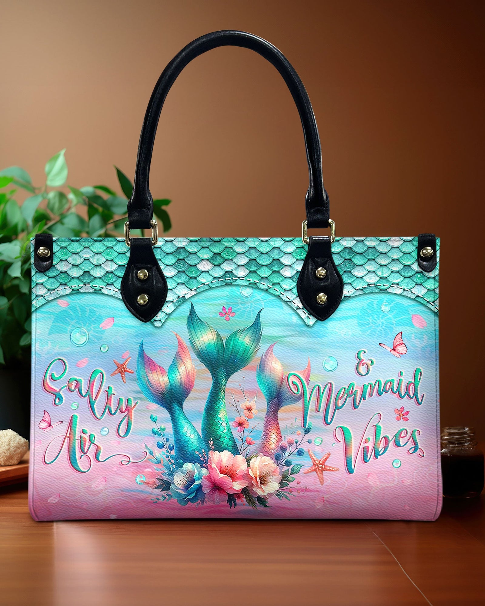 BLISSCORNERS SALTY AIR AND MERMAID VIBES LEATHER HANDBAG
