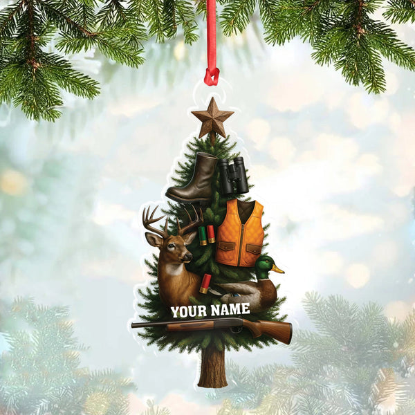 Blisscorners Custom Name Hunting Christmas Tree Ornament, Deer & Duck Hunter Decor, Personalized Outdoorsman Gift