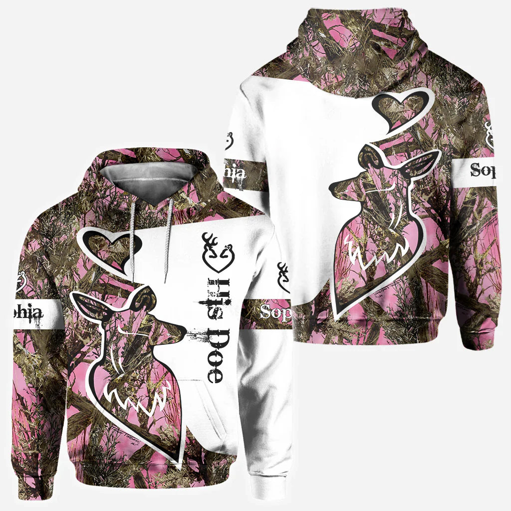Blisscorners Her Buck His Doe, Personalized Hunting All Over Shirt, Personalized 3D Hoodie For Hunting Lover