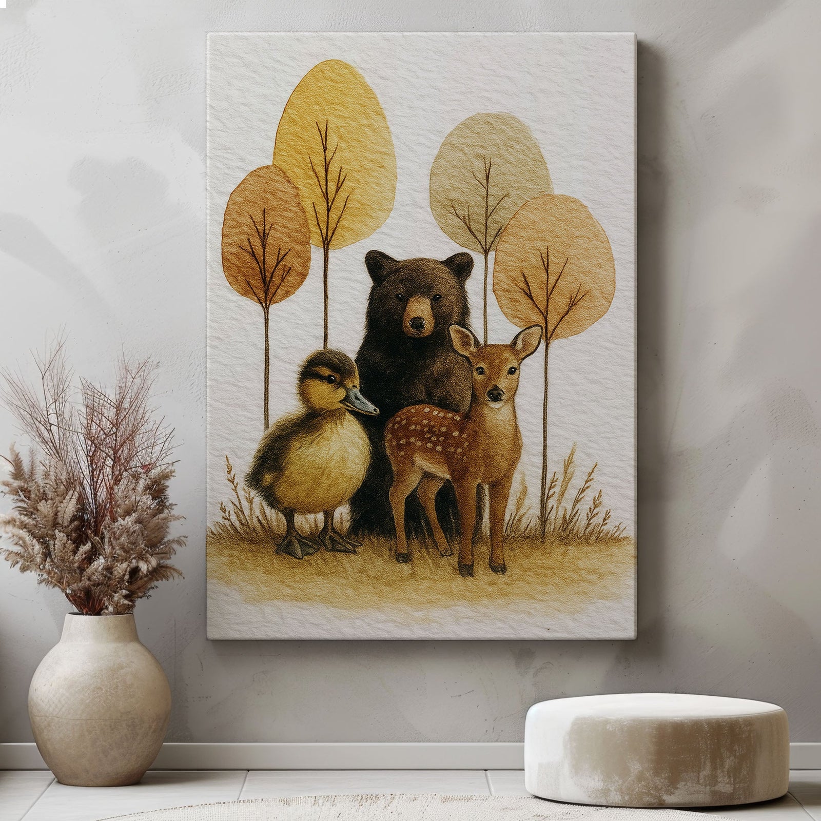 Blisscorners Rustic Woodland Animal Canvas – Bear Deer Duck Wildlife Wall Décor LM2611