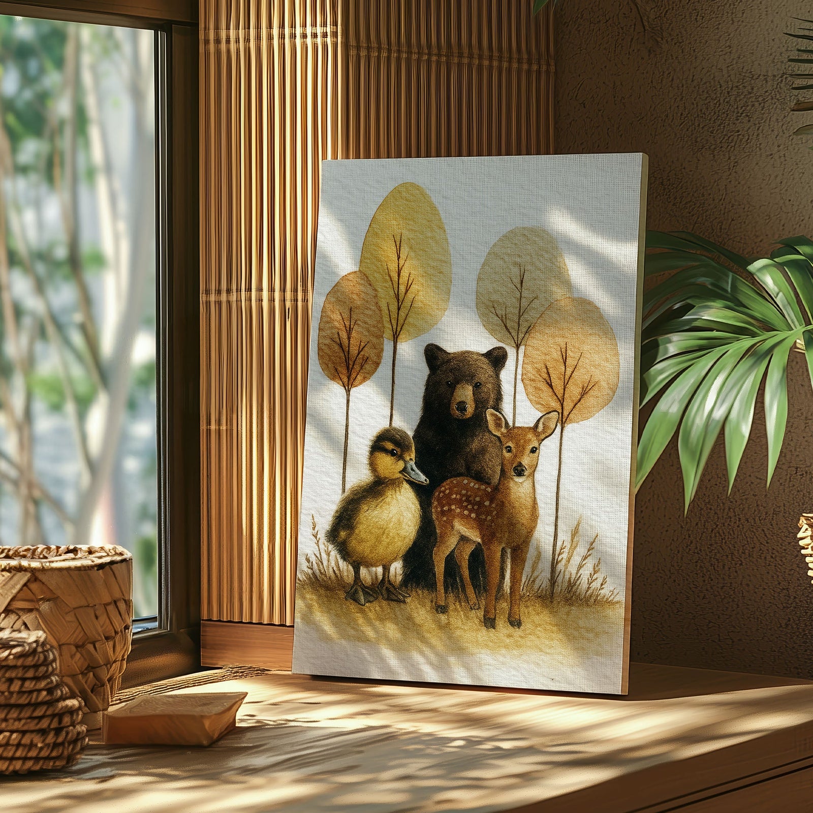 Blisscorners Rustic Woodland Animal Canvas – Bear Deer Duck Wildlife Wall Décor LM2611