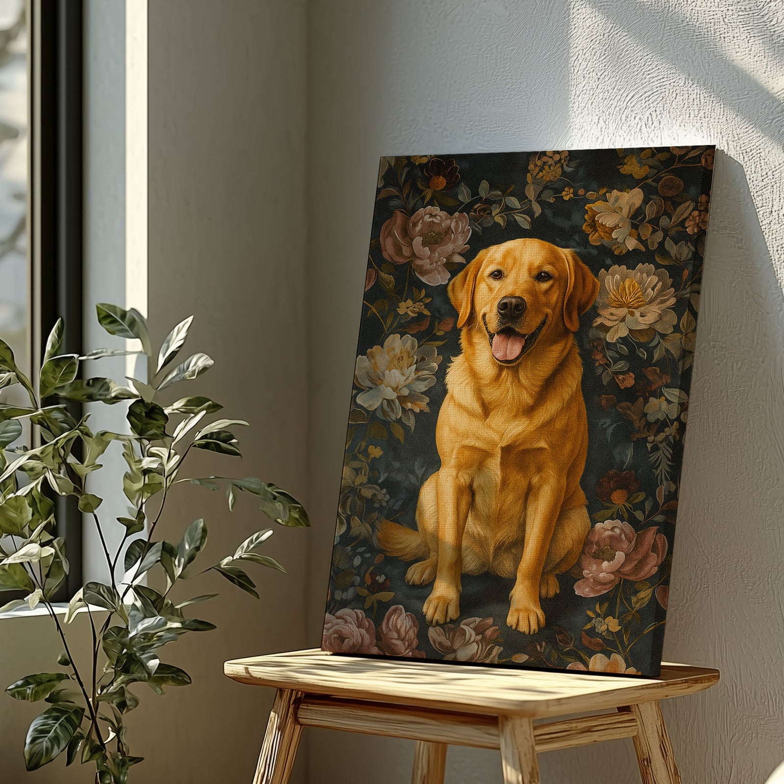 Blisscorners Rustic Labrador Canvas Wall Art – Floral Hunting Cabin Décor LM2611