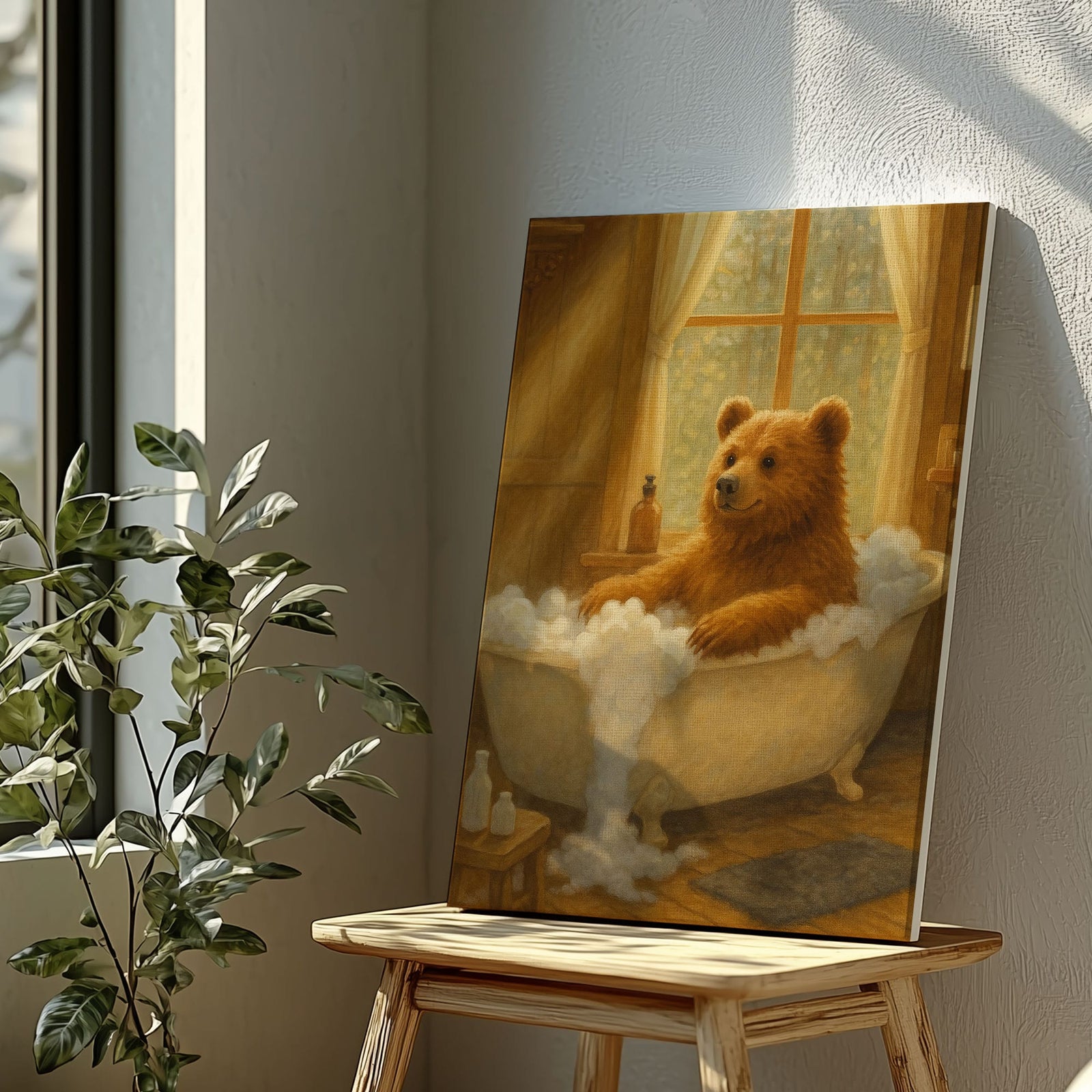 Blisscorners Cozy Bear Bath Canvas – Cute Animal Bathroom Wall Art3 LM2611