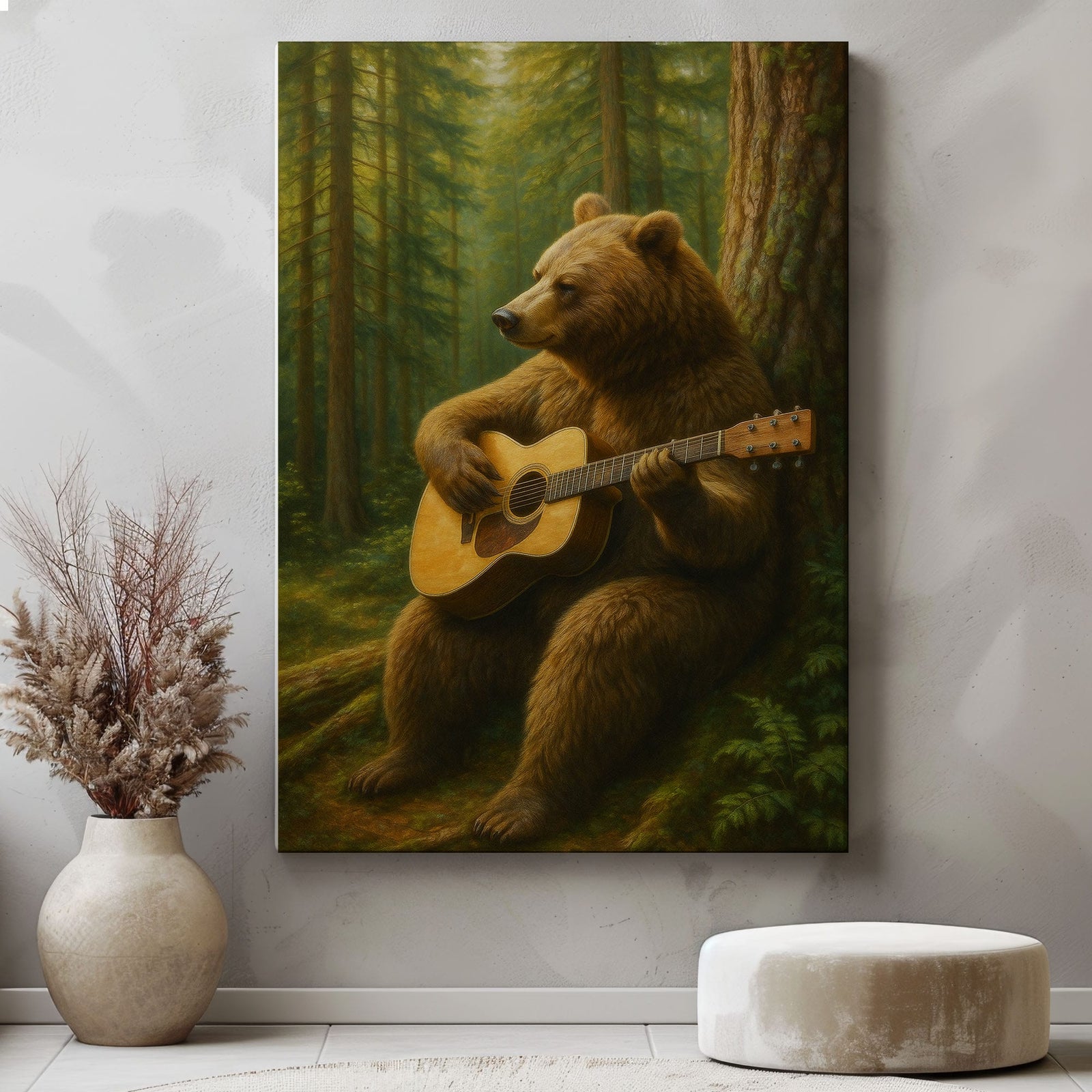 Blisscorners Guitar Bear Canvas Rustic Forest Animal Wall Art LM2611
