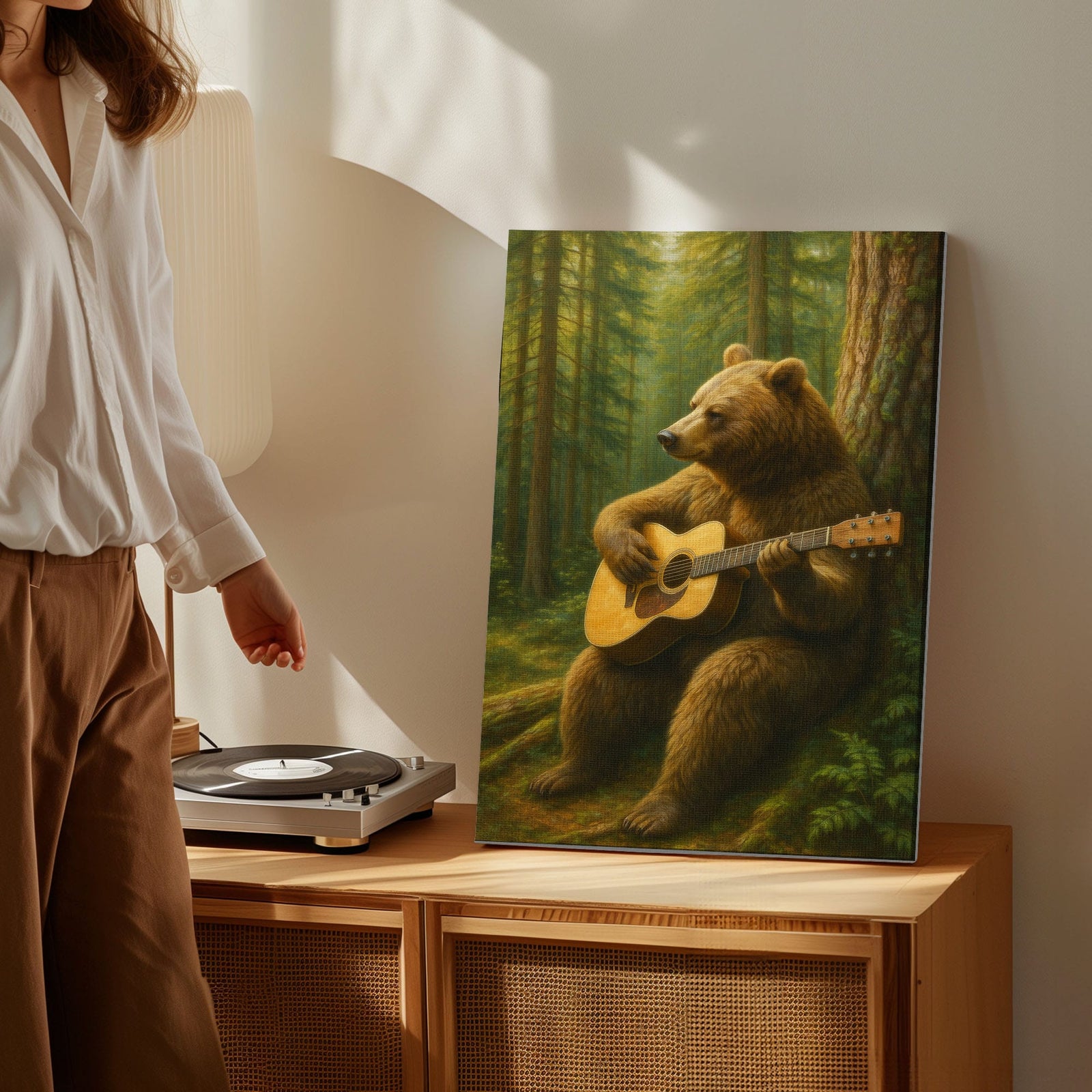 Blisscorners Guitar Bear Canvas Rustic Forest Animal Wall Art LM2611