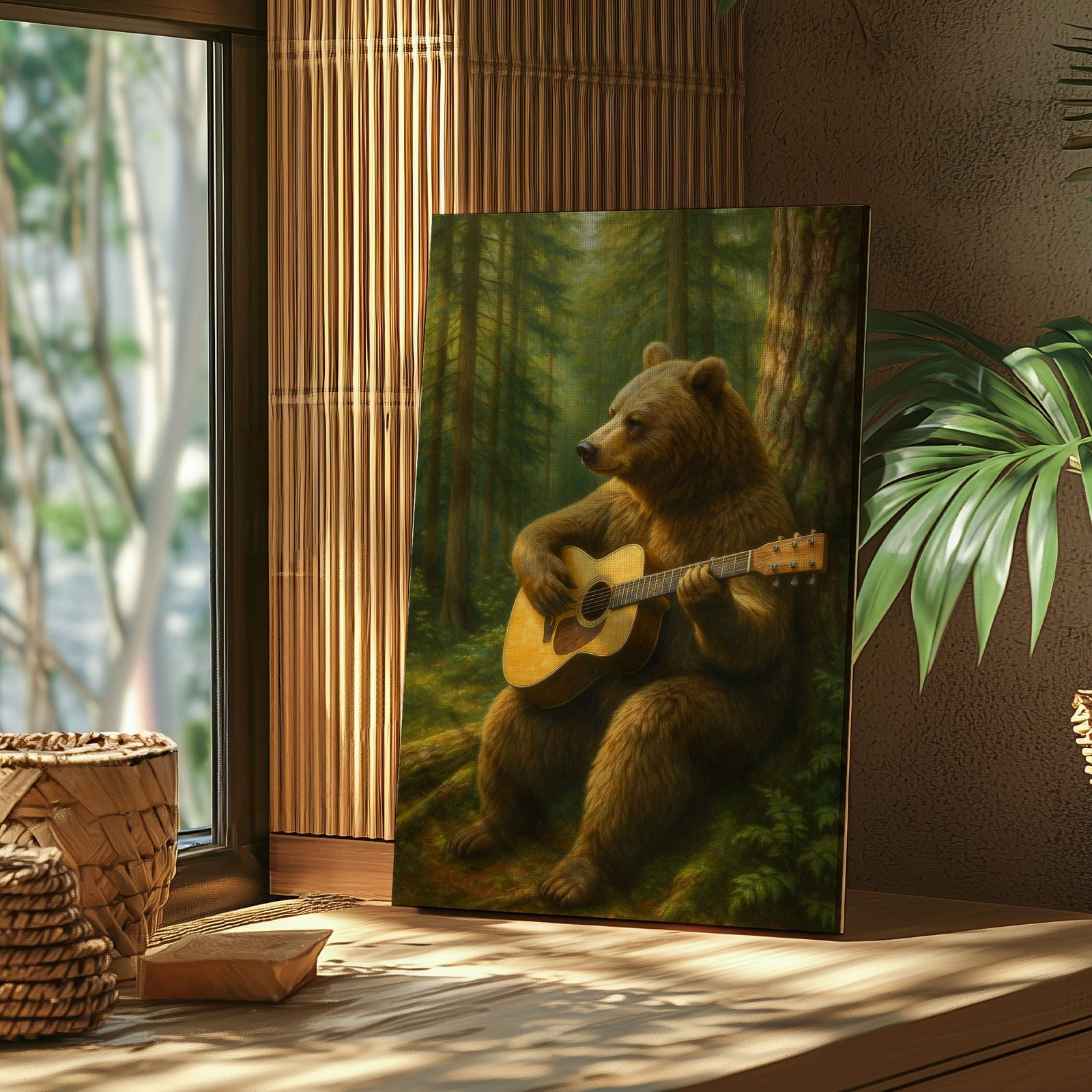 Blisscorners Guitar Bear Canvas Rustic Forest Animal Wall Art LM2611