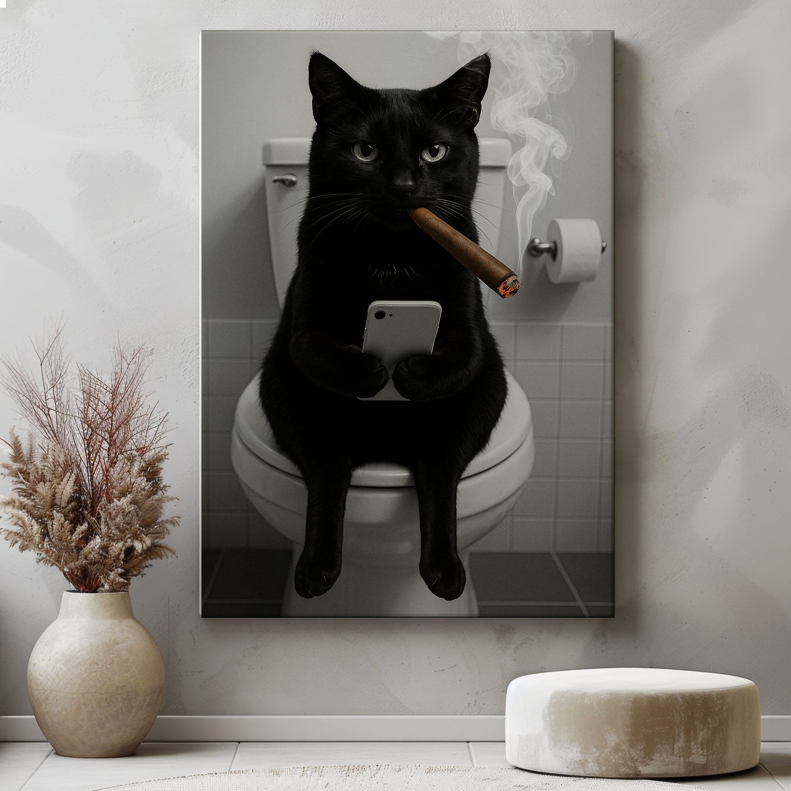 Blisscorners Funny Toilet Cigar Cat Canvas Bathroom Wall Art3 LM2611