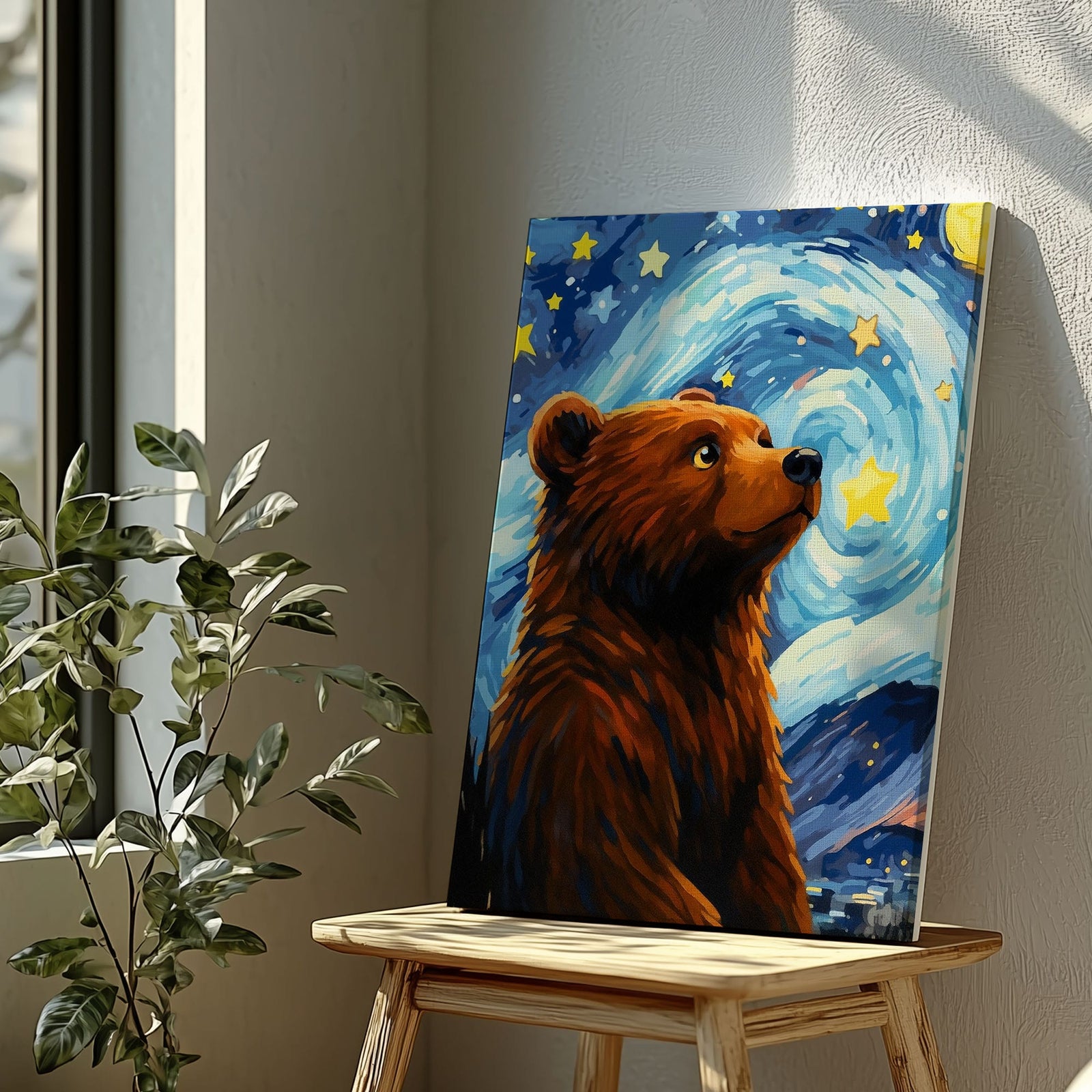 Blisscorners Starry Night Bear Canvas Whimsical Celestial Animal Wall Art LM2611