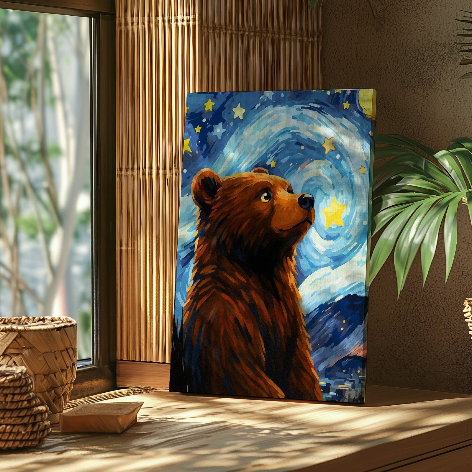 Blisscorners Starry Night Bear Canvas Whimsical Celestial Animal Wall Art LM2611