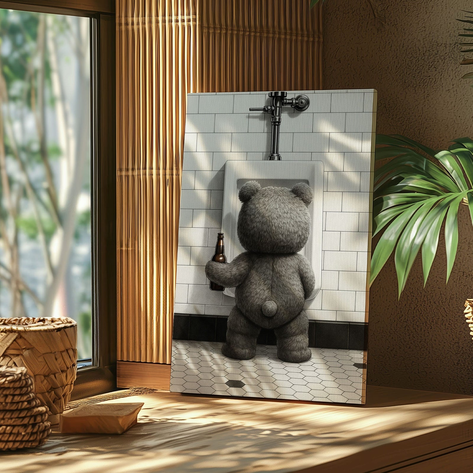 Blisscorners Funny Drunk Bear Canvas Hilarious Bathroom & Man Cave Wall Art LM2611