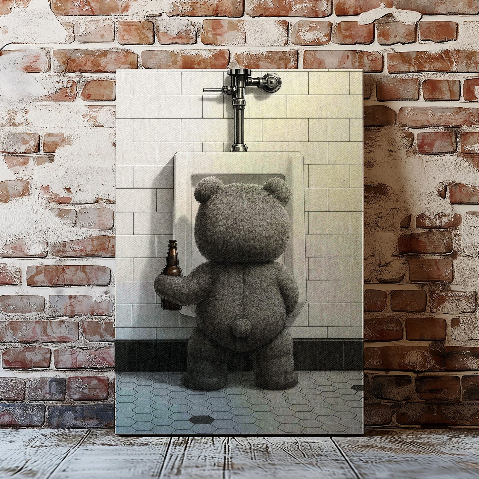 Blisscorners Funny Drunk Bear Canvas Hilarious Bathroom & Man Cave Wall Art LM2611