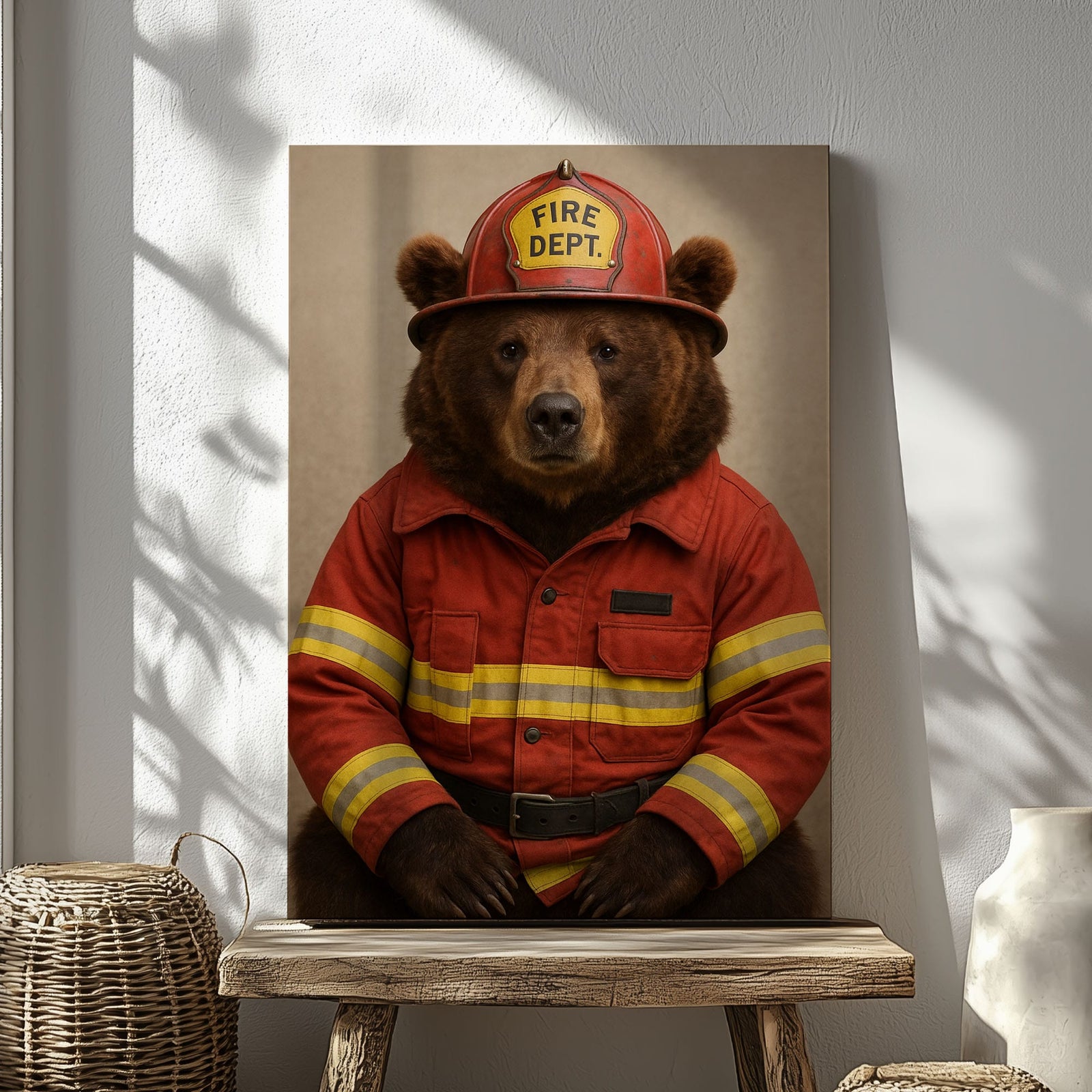 Blisscorners Firefighter Bear Canvas Heroic Animal Wall Art for Home & Office LM2611