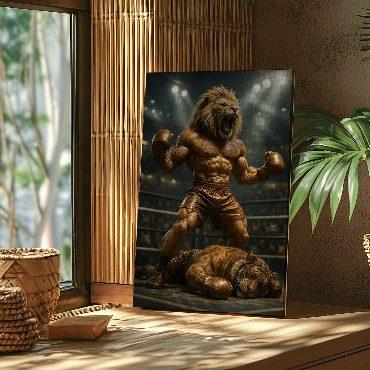 Blisscorners Boxing Lion Champion Canvas Fierce Animal Fighter Wall Art LM2611