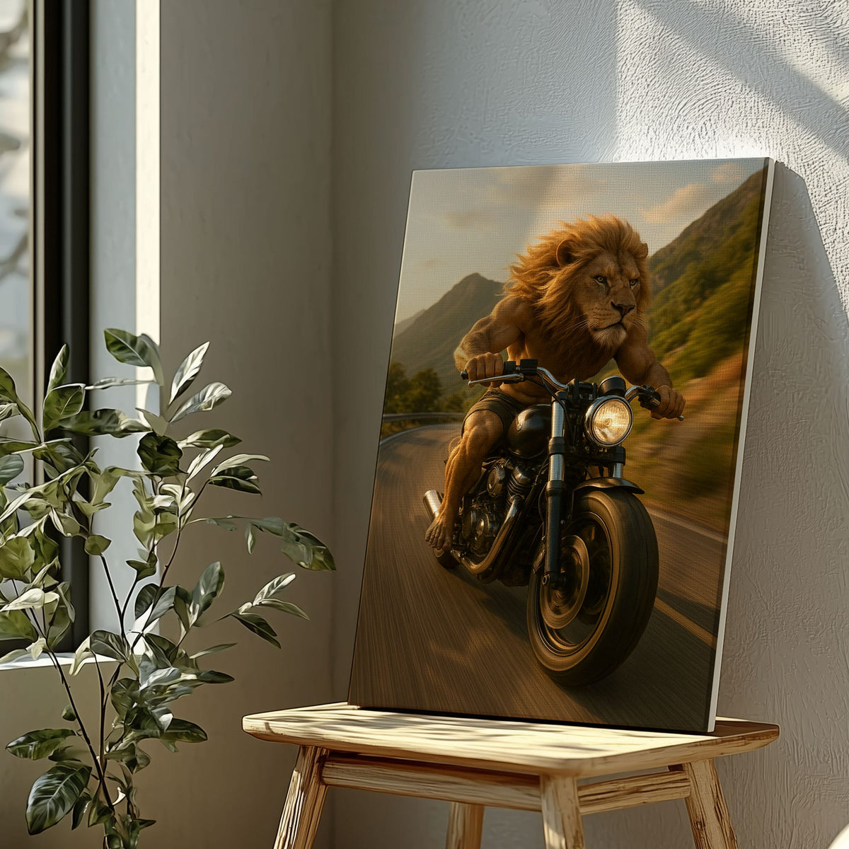 Blisscorners Biker Lion Canvas Badass Motorcycle Animal Wall Art LM2611