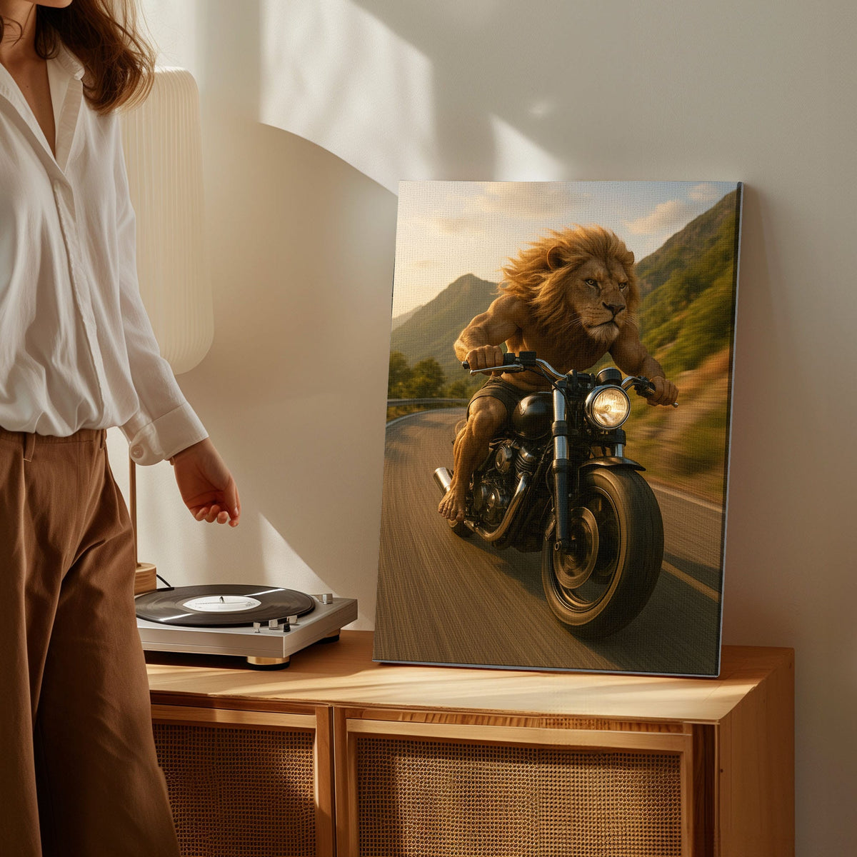 Blisscorners Biker Lion Canvas Badass Motorcycle Animal Wall Art LM2611