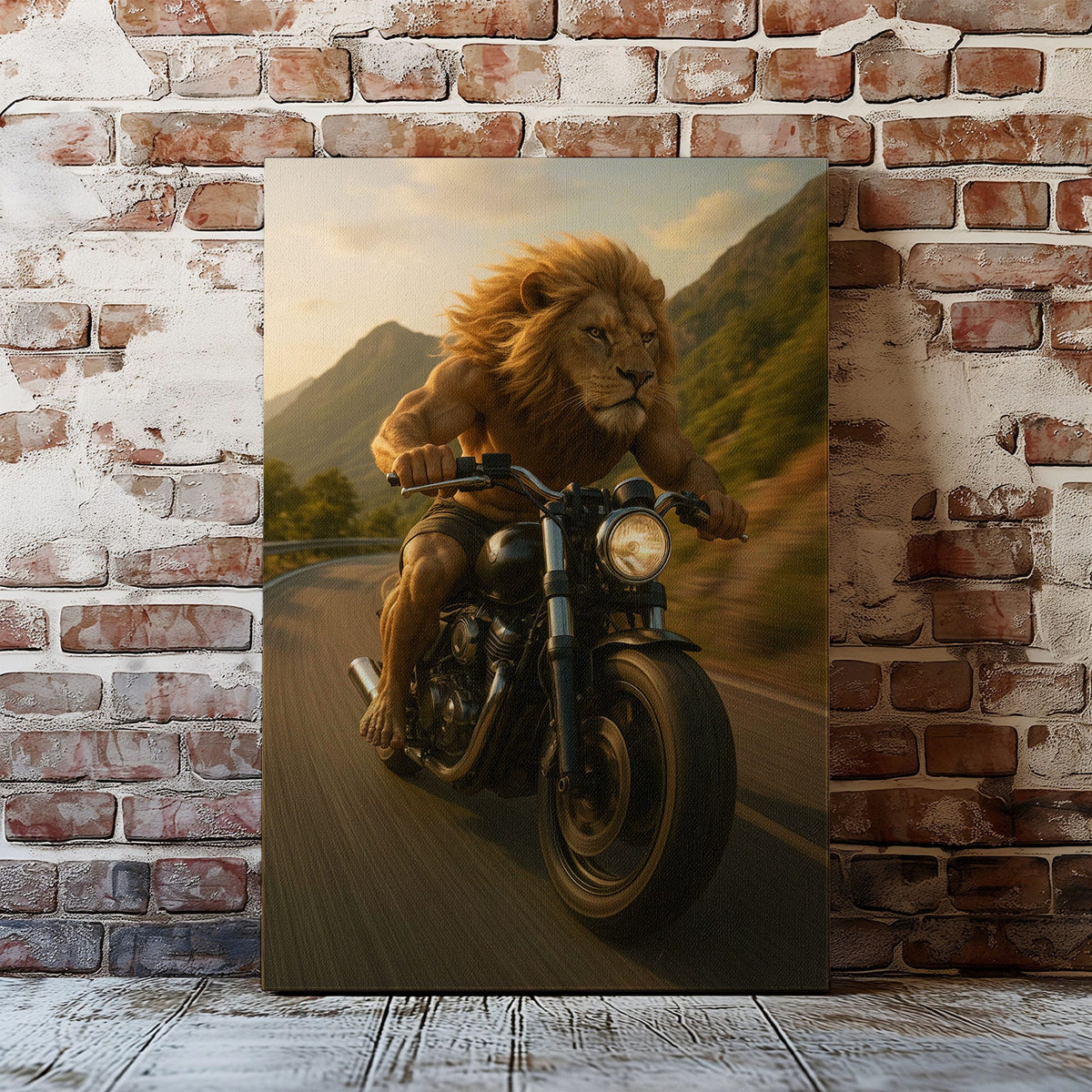 Blisscorners Biker Lion Canvas Badass Motorcycle Animal Wall Art LM2611
