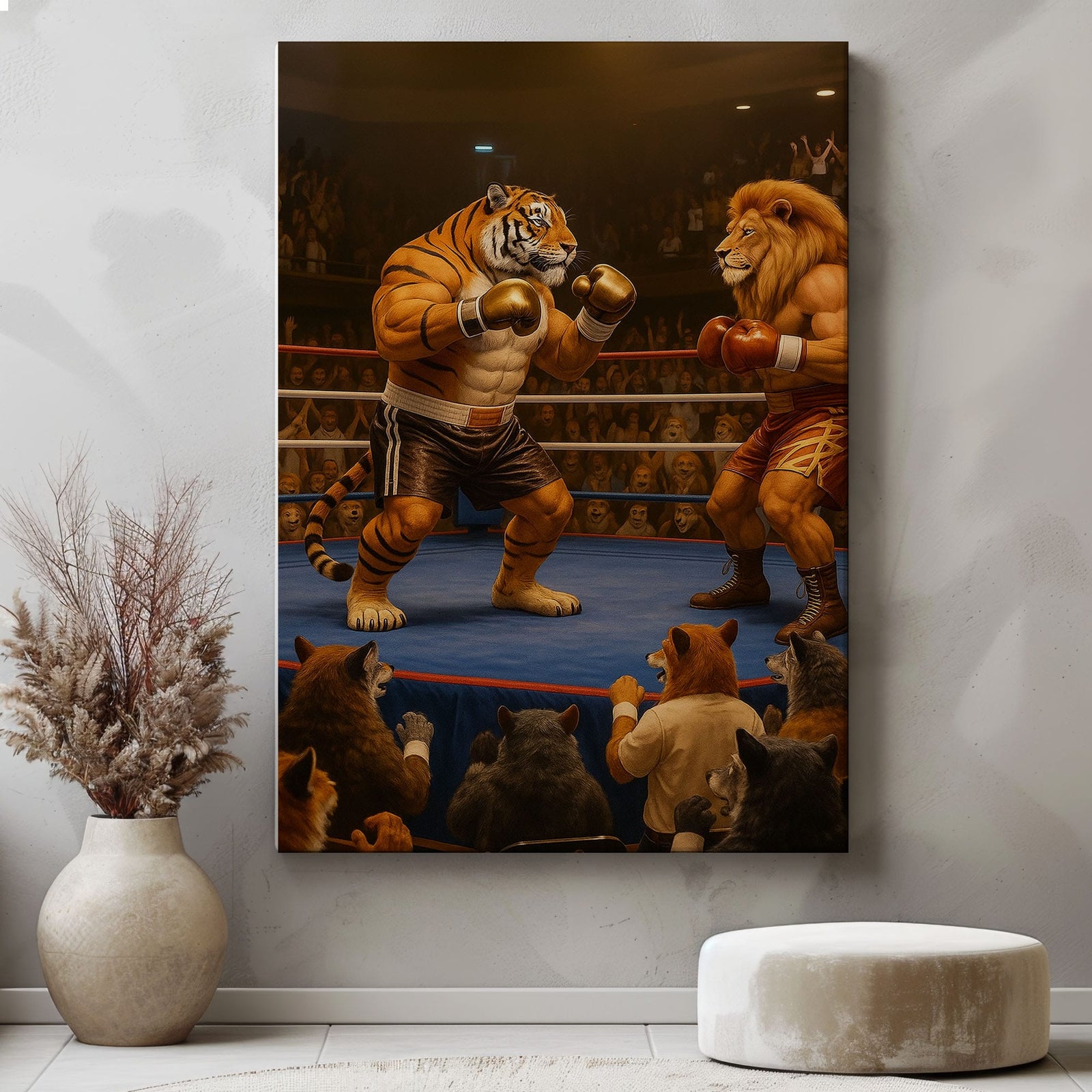 Blisscorners Tiger vs Lion Boxing Canvas Epic Animal Fight Wall Art LM2611