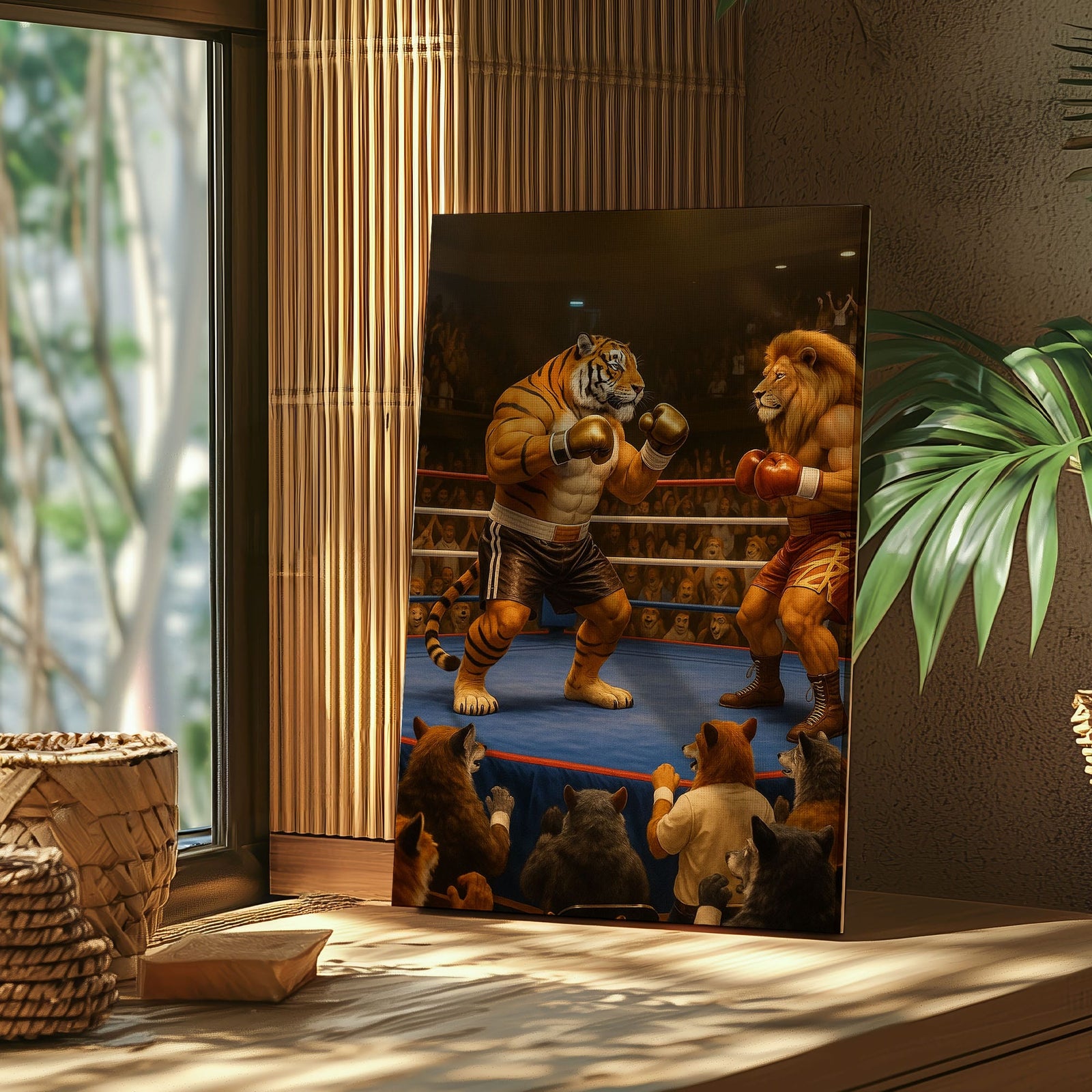 Blisscorners Tiger vs Lion Boxing Canvas Epic Animal Fight Wall Art LM2611