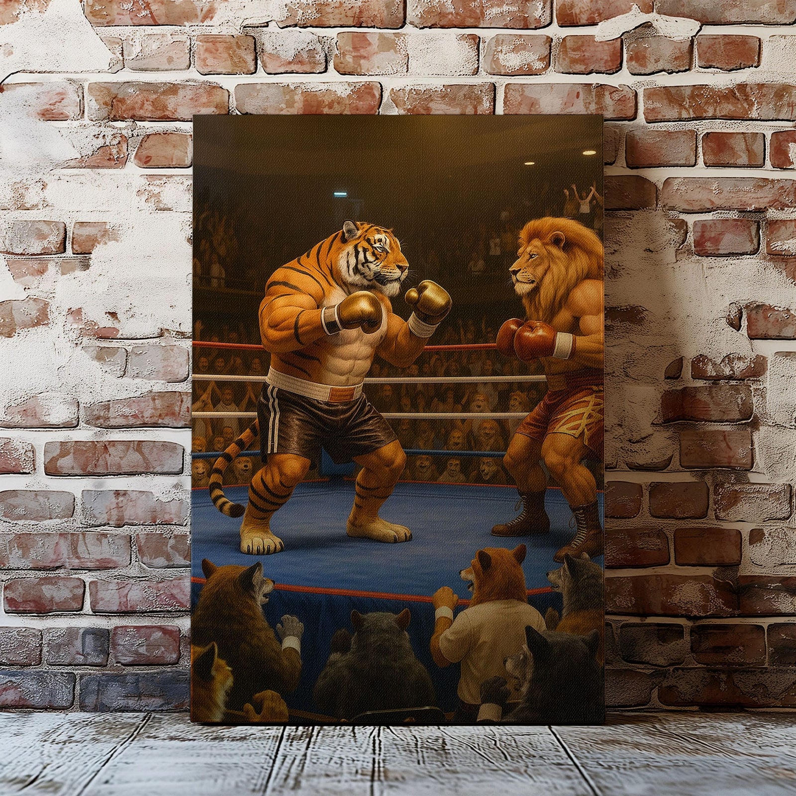 Blisscorners Tiger vs Lion Boxing Canvas Epic Animal Fight Wall Art LM2611