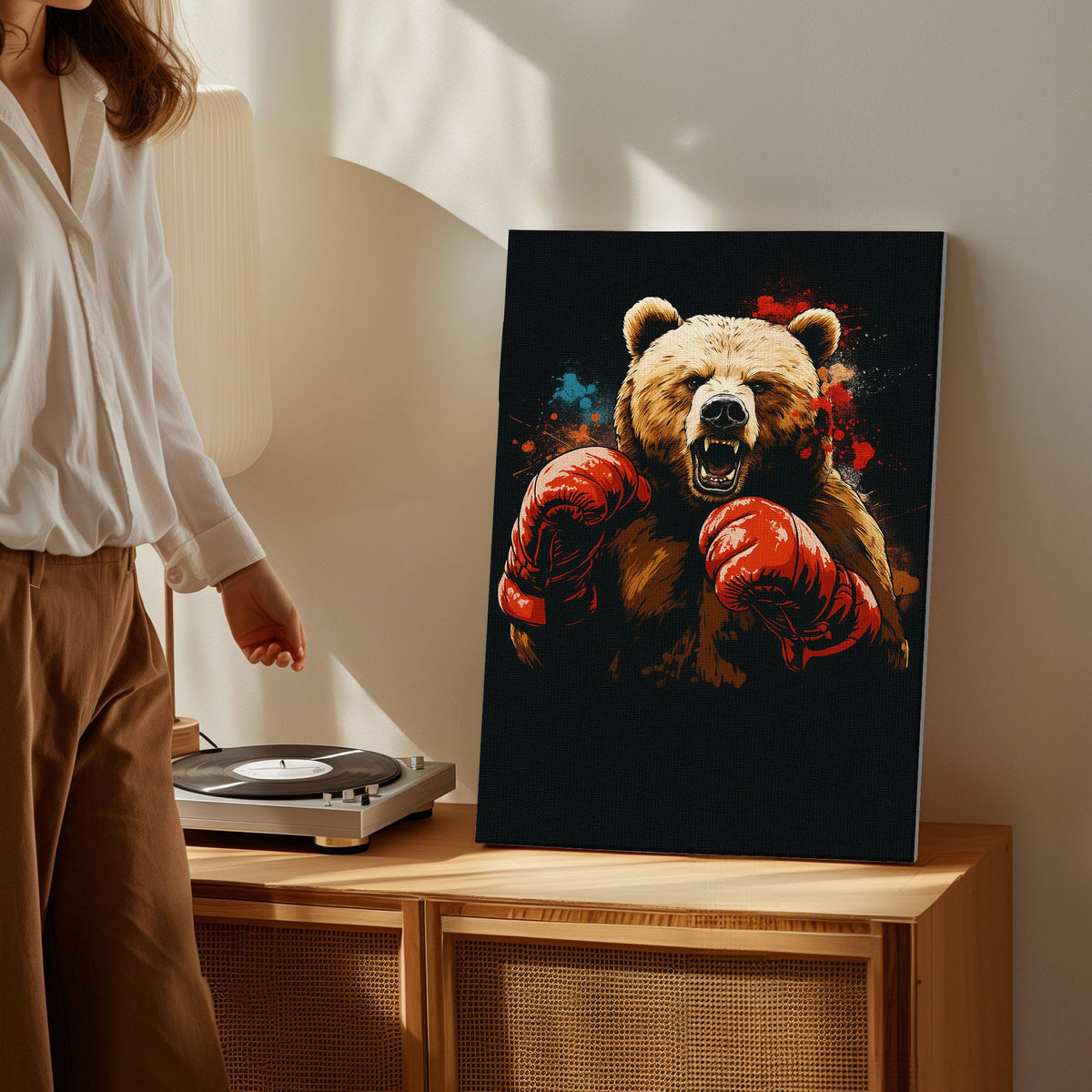 Blisscorners Boxing Bear Canvas Fierce Animal Fighter Wall Art LM2611