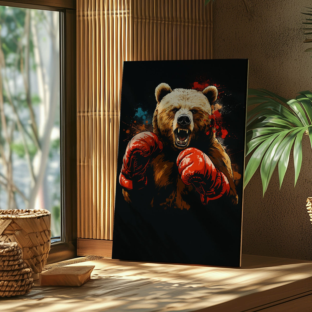 Blisscorners Boxing Bear Canvas Fierce Animal Fighter Wall Art LM2611