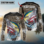 Blisscorners Tuna Fishing American Flag Scratch Grass Camo Custom Name & Team Name 3D Shirts