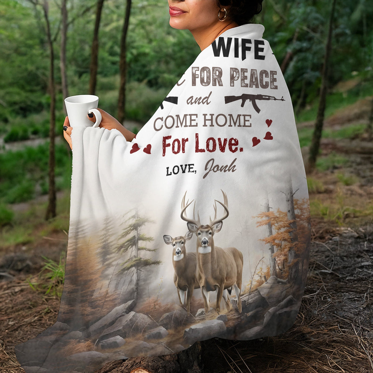 Blisscorners Personalized Deer Hunting “To My Wife, I Hunt for Peace and Come Home for Love†Fleece Blanket LM1611