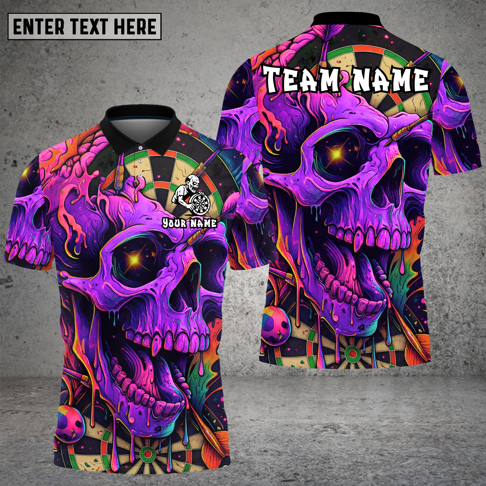 Blisscorners Psychedelic Skull Dartboard Neon Art Multioptions Personalized Name, Team Name Unisex 3D Shirt (4 Colors)