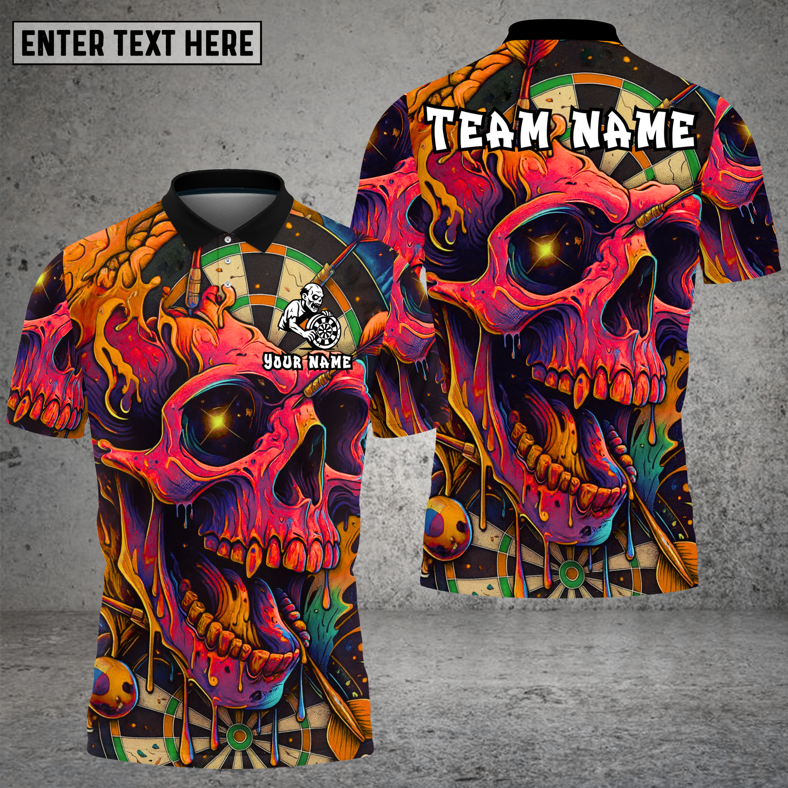 Blisscorners Psychedelic Skull Dartboard Neon Art Multioptions Personalized Name, Team Name Unisex 3D Shirt (4 Colors)