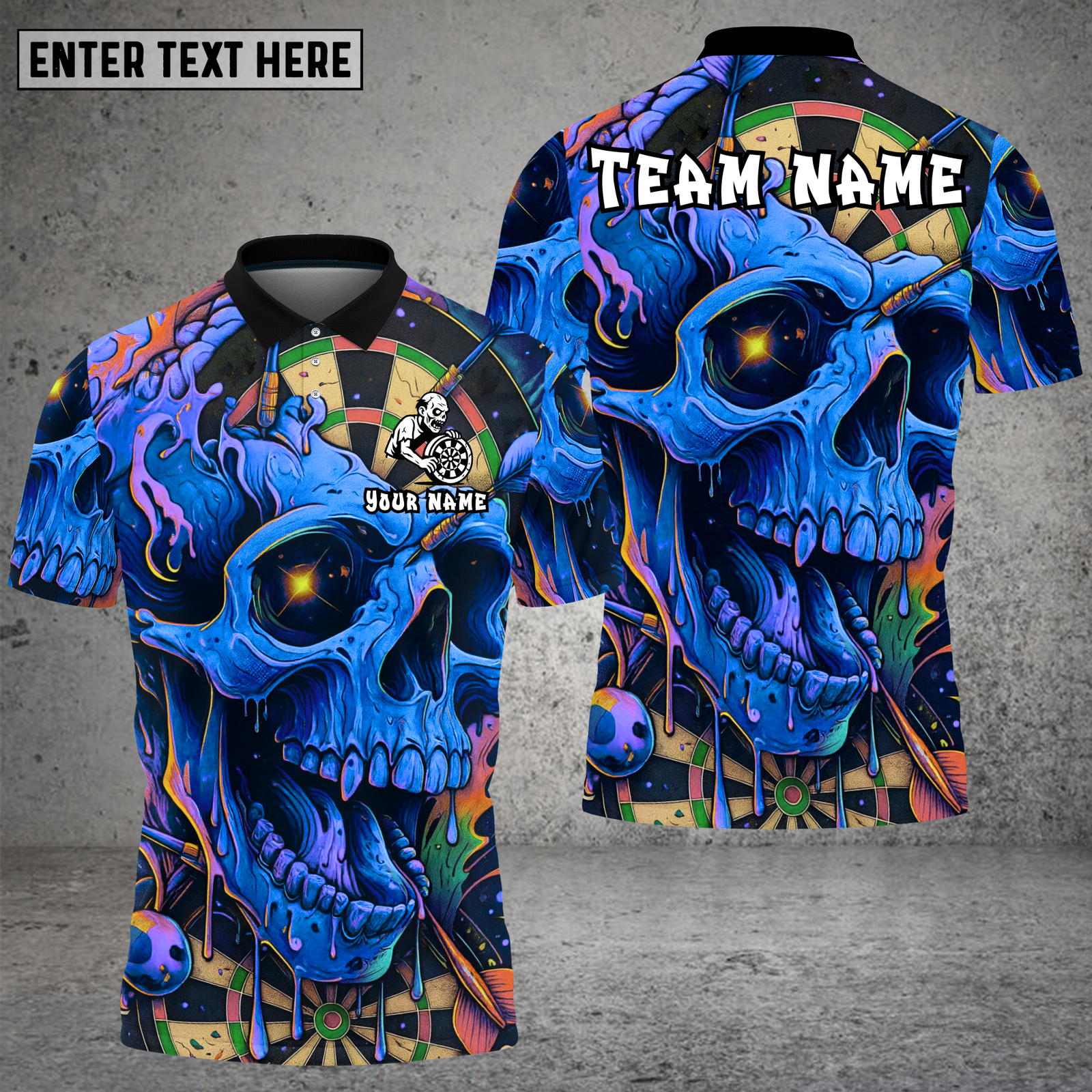 Blisscorners Psychedelic Skull Dartboard Neon Art Multioptions Personalized Name, Team Name Unisex 3D Shirt (4 Colors)