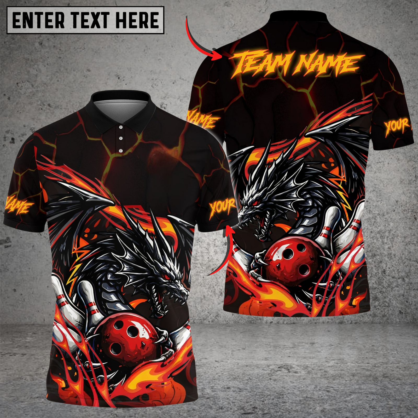 Blisscorners Bowling & Pins Flame Aura Dragon Customized Name, Team Name 3D Shirt (4 Colors)