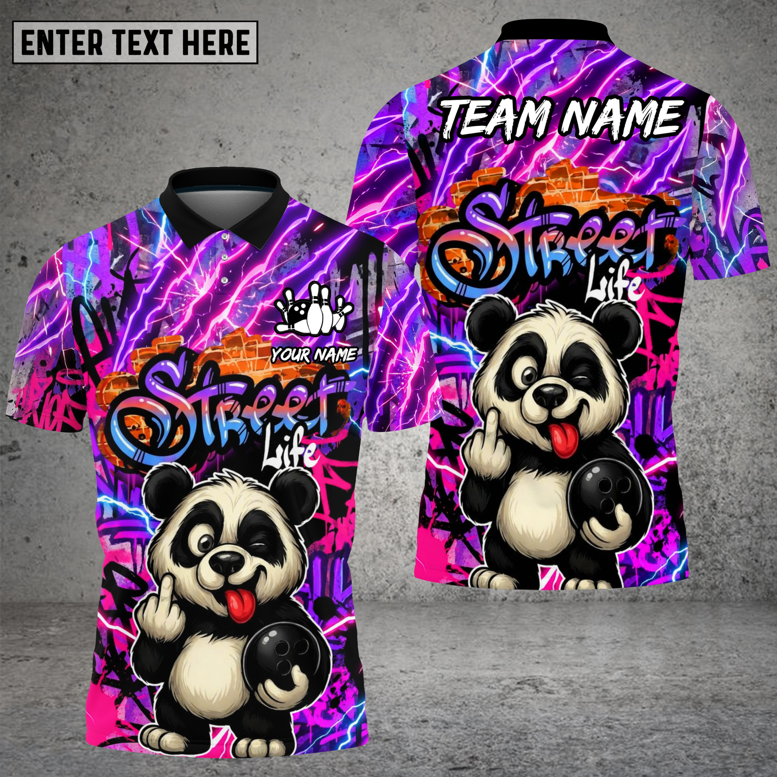 Blisscorners Street Life Panda Bowling Neon Flash Multioptions Personalized Name, Team Name Unisex 3D Shirt (4 Colors)
