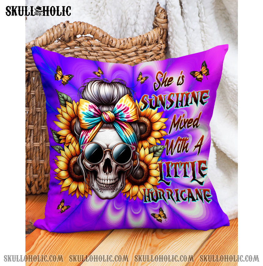 BLISSCORNERS PERSONALIZED SHE IS SUNSHINE SKULL MESSY BUN TIE DYE PILLOW