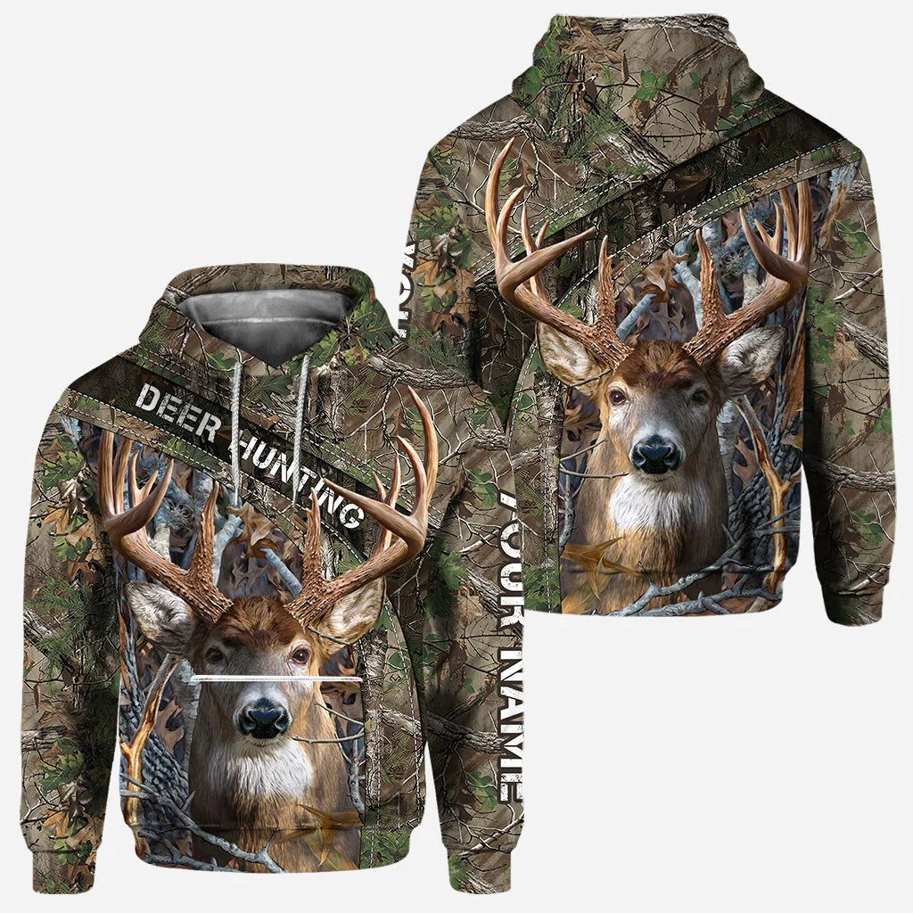 Blisscorners Deer Hunting Camo, Personalized All Over Hoodie, Personalized 3D Hoodie For Hunting Lover