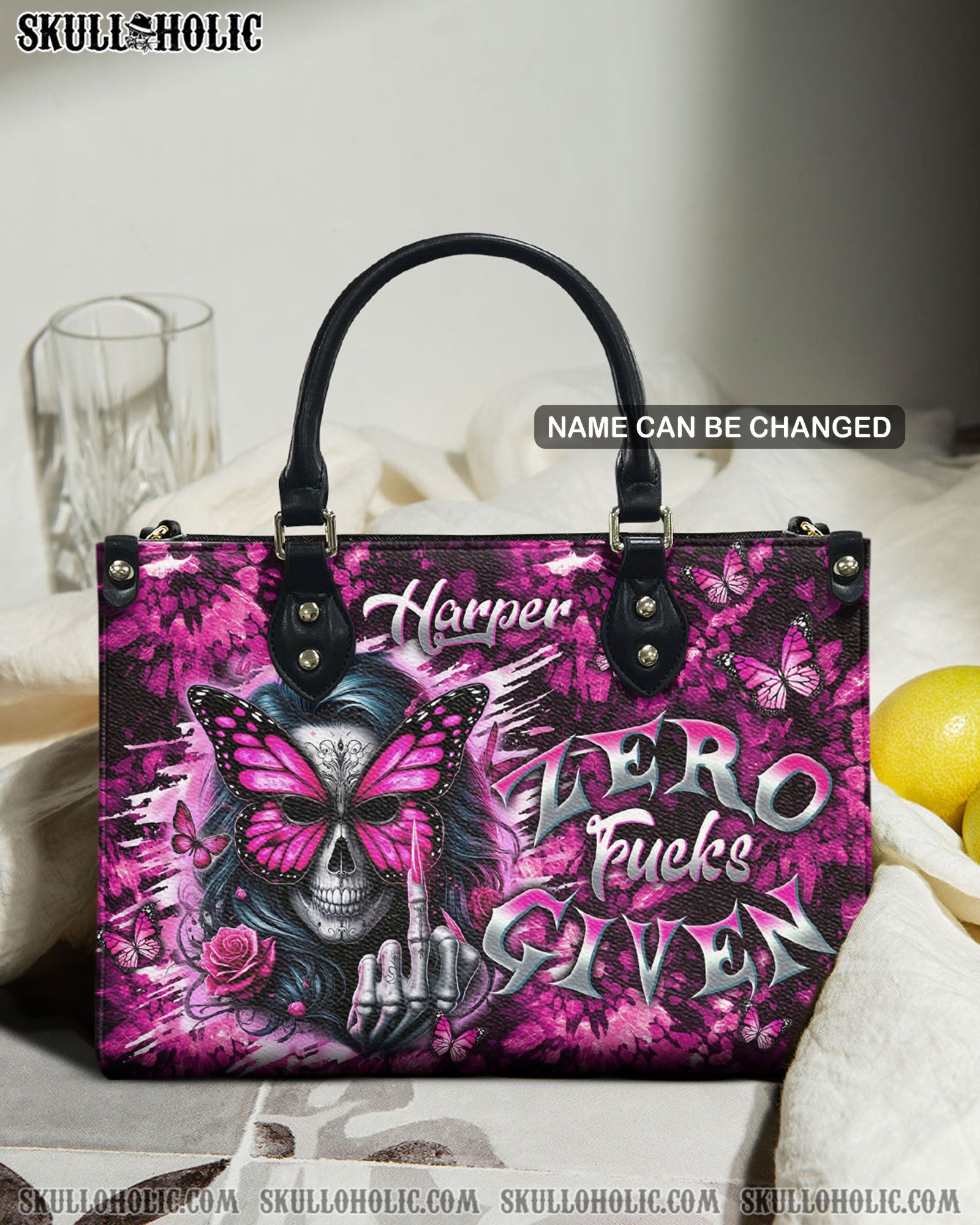 BLISSCORNERS PERSONALIZED ZERO F GIVEN SKULL LADY TIE DYE LEATHER HANDBAG