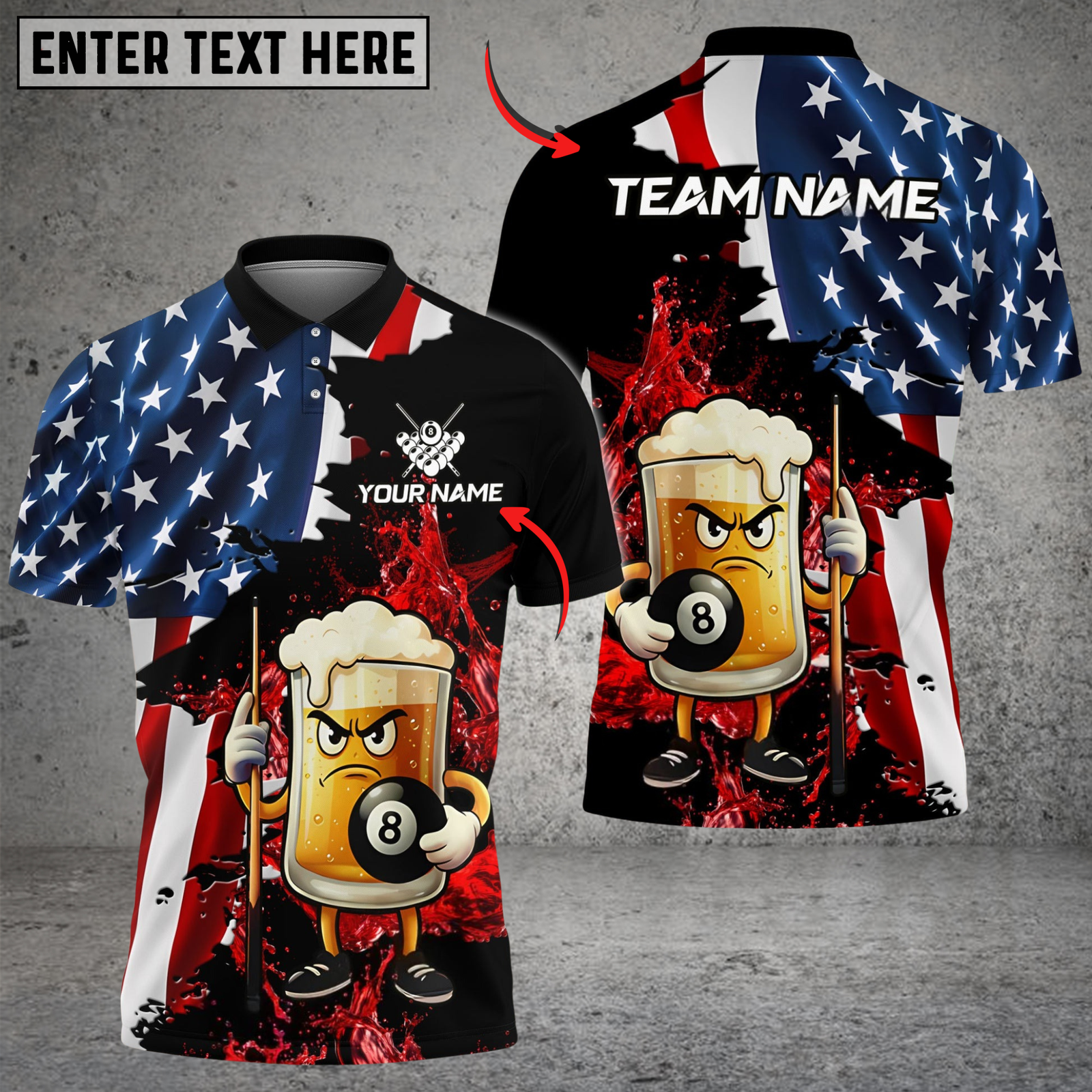 Blisscorners Billiards Ball 8 Grumpy Beer Mug American Flag Customized Name, Team Name 3D Shirt (4 Colors)