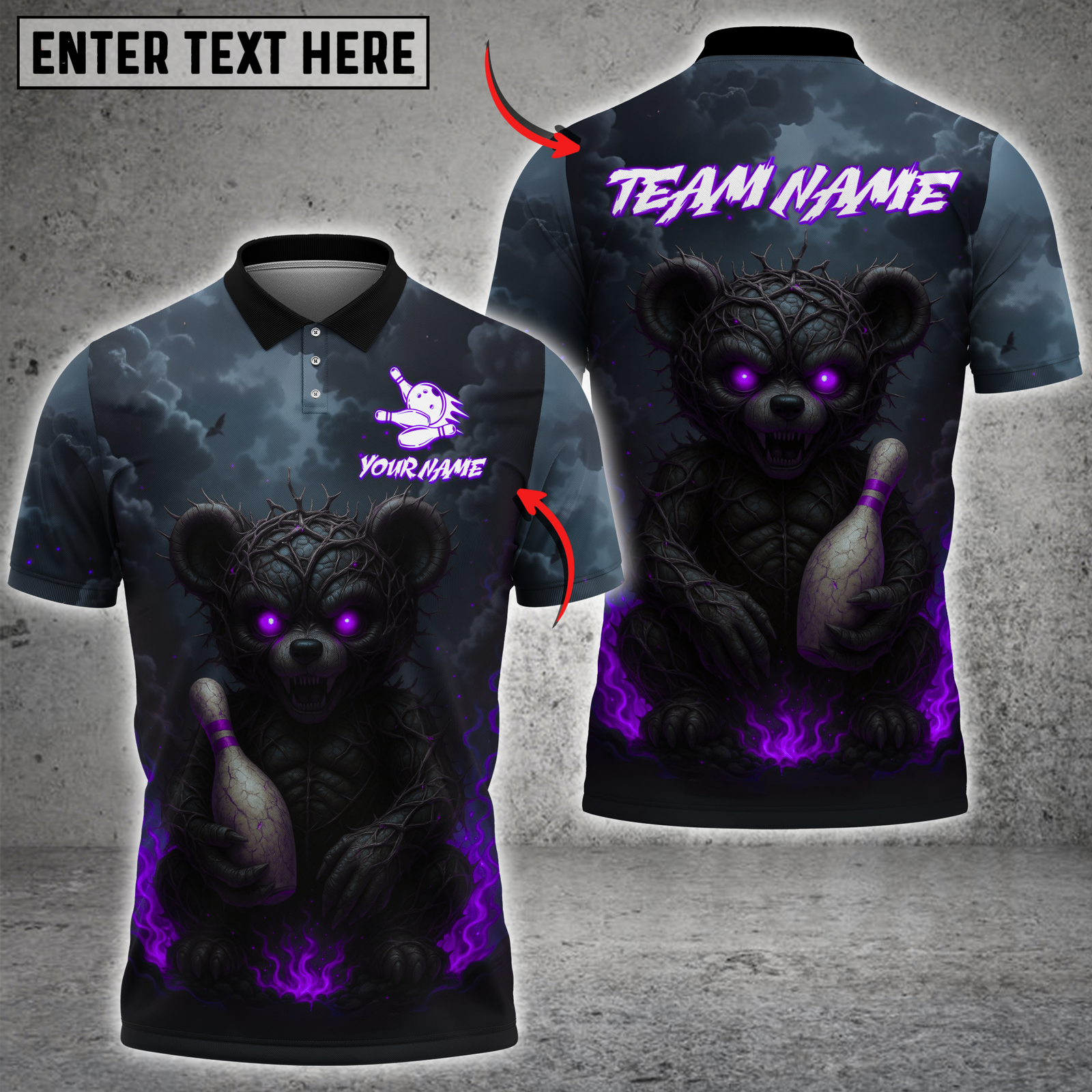 Blisscorners Bowling Evil Teddy Bear with Bowling Pin Multicolor Customized Name, Team Name 3D Shirts