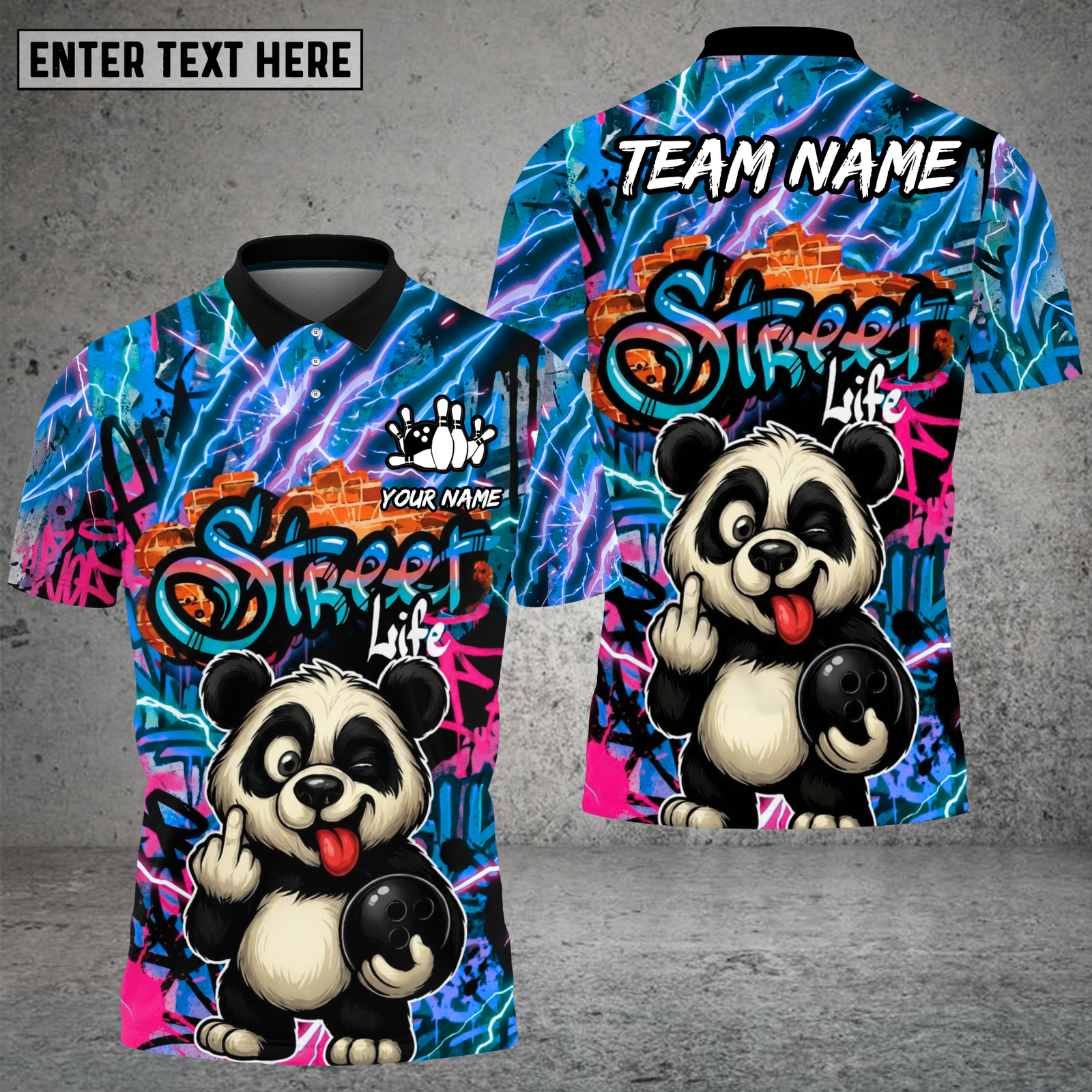 Blisscorners Street Life Panda Bowling Neon Flash Multioptions Personalized Name, Team Name Unisex 3D Shirt (4 Colors)