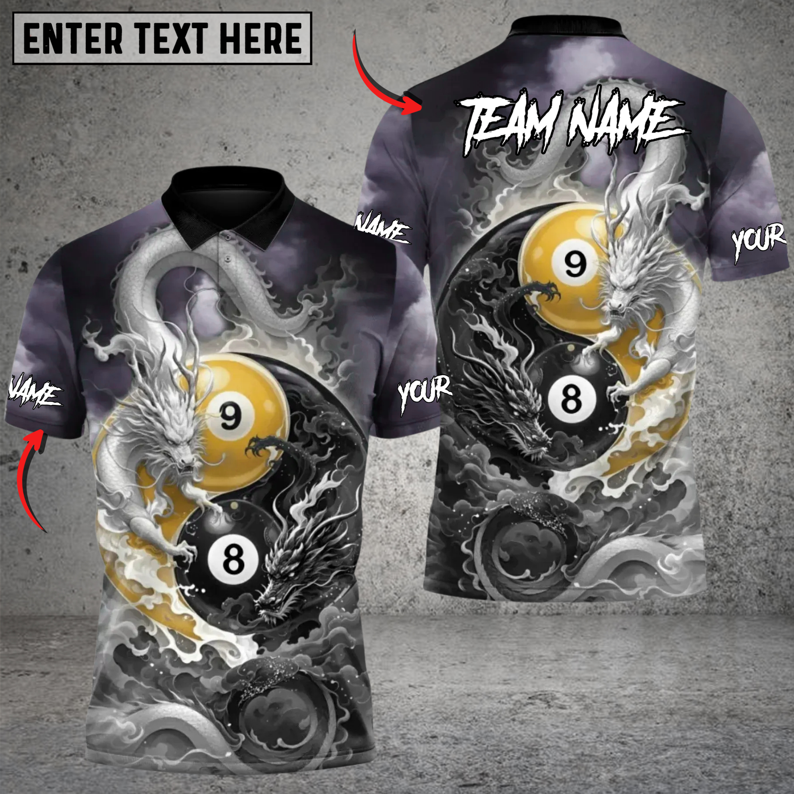 Blisscorners Celestial Yin Dragon 89 Ball Billiards Multicolor Customized Name, Team Name 3D Shirts