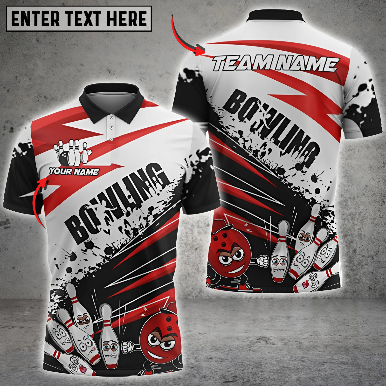 Blisscorners Bowling Funny Cartoon Graffiti Multicolor Customized Name, Team Name 3D Shirts